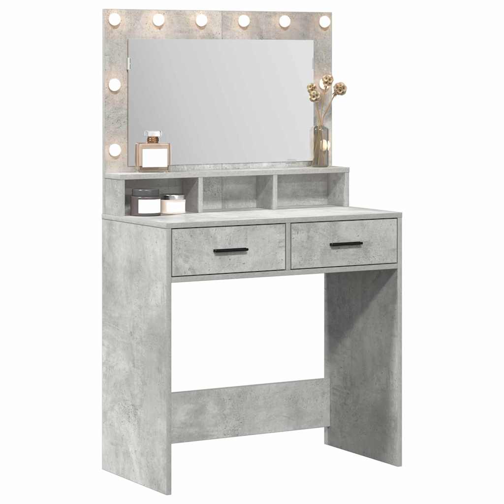 vidaXL Mesa Tocador con luces de espejo Gris Concreto 79 x 41 x 135 cm