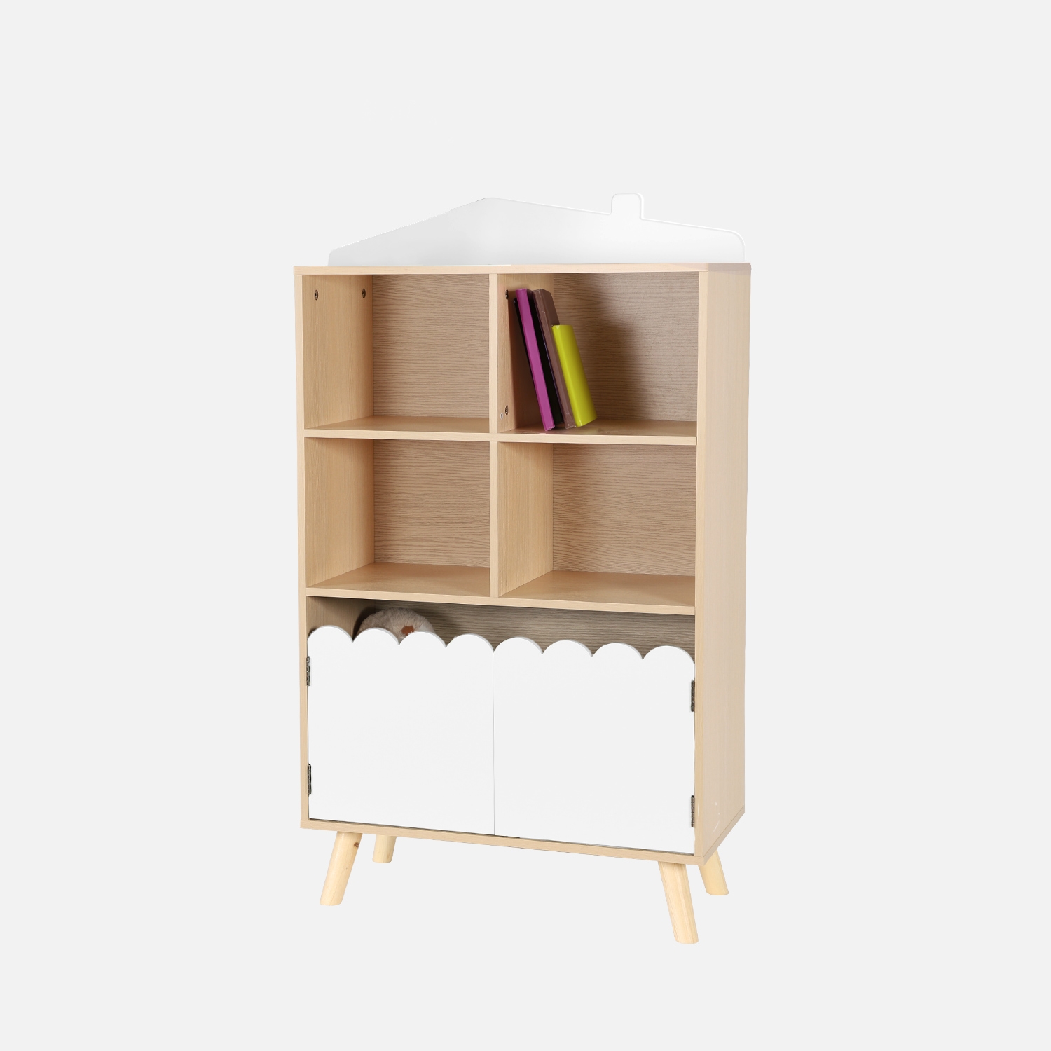 sweeek - Biblioteca infantil madera de pino 2 puertas 4 estantes , Azur , 105x60x30