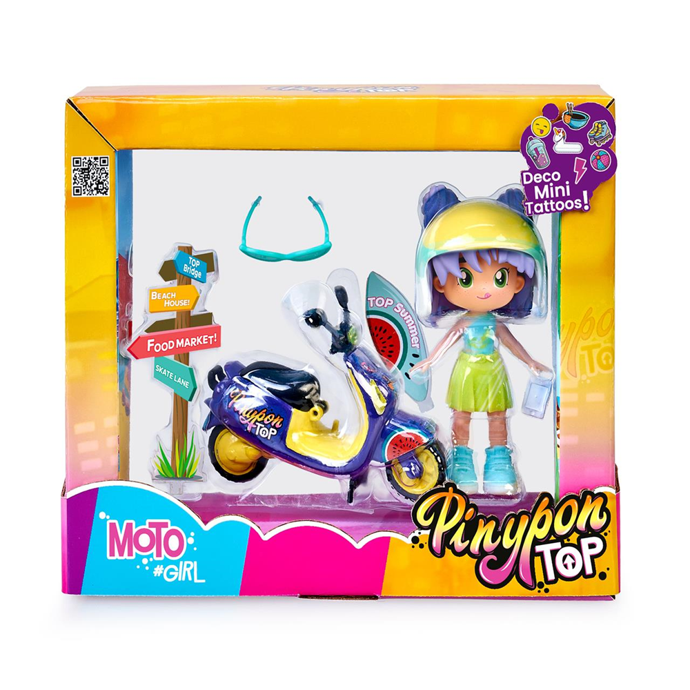 Figura Pinypon TOP con Moto. Incluyen unas gafas y un casco. (Famosa PNN03000)