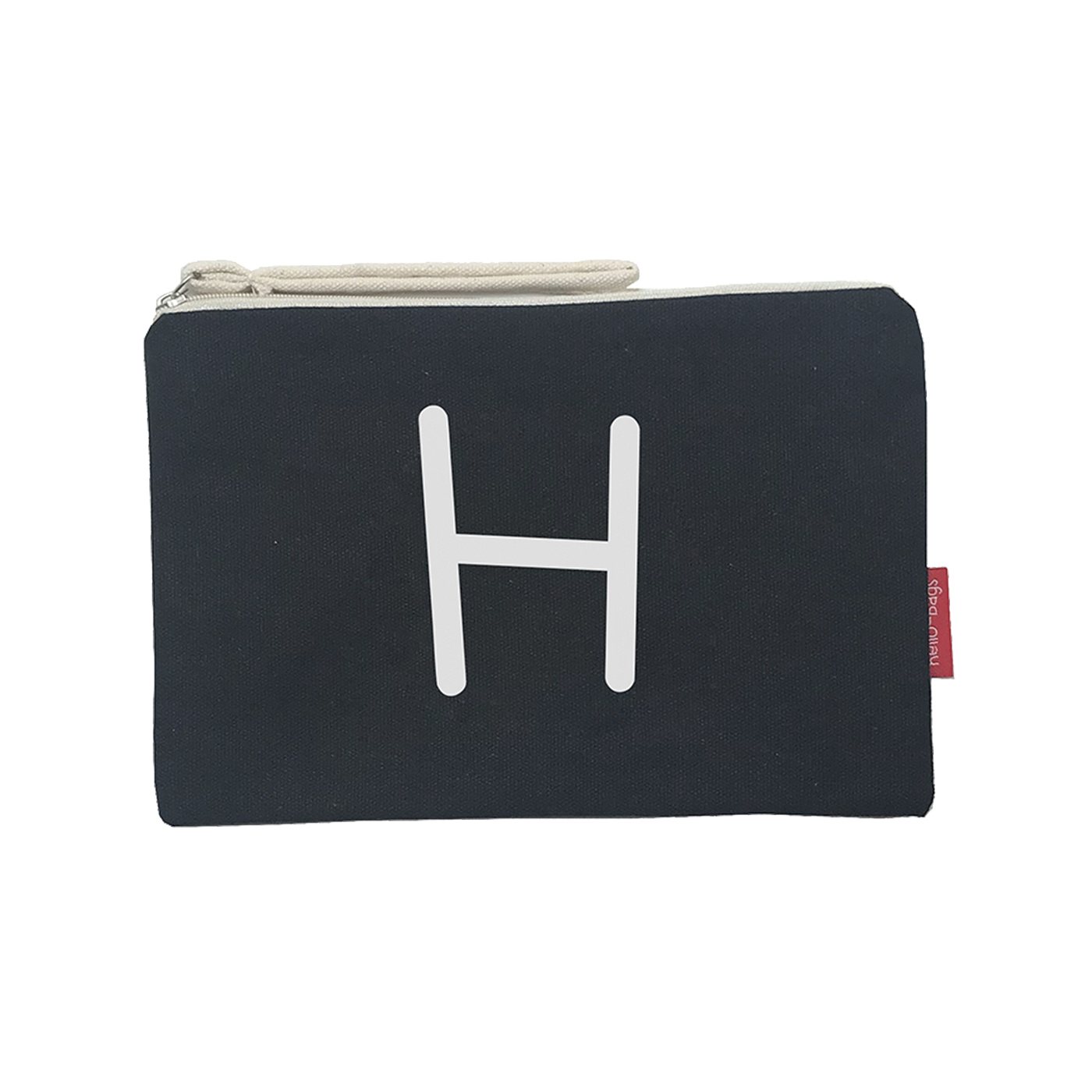 Hello-Bags. Bolso Neceser / Cartera de Mano con cremallera y forro interior. Exterior: Algodón 100%. Incluye sobre kraft de regalo. Modelo H. Color: Crudo / Negro. 23x15,5 cm.