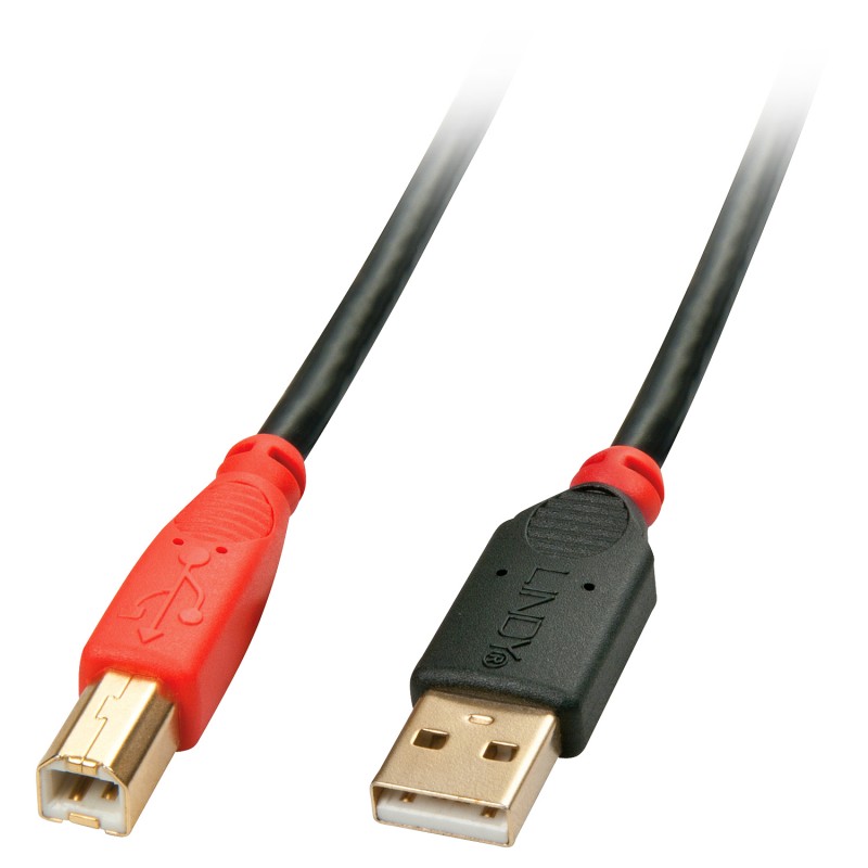 Lindy - 42762 cable USB USB 2.0 15 m USB A USB B Negro, Rojo 42762
