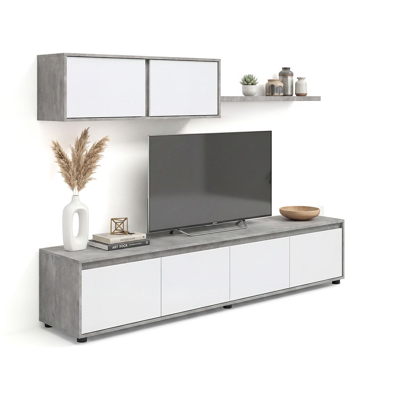 duehome - Salón con mueble de TV y estantería 200 cm Arlet