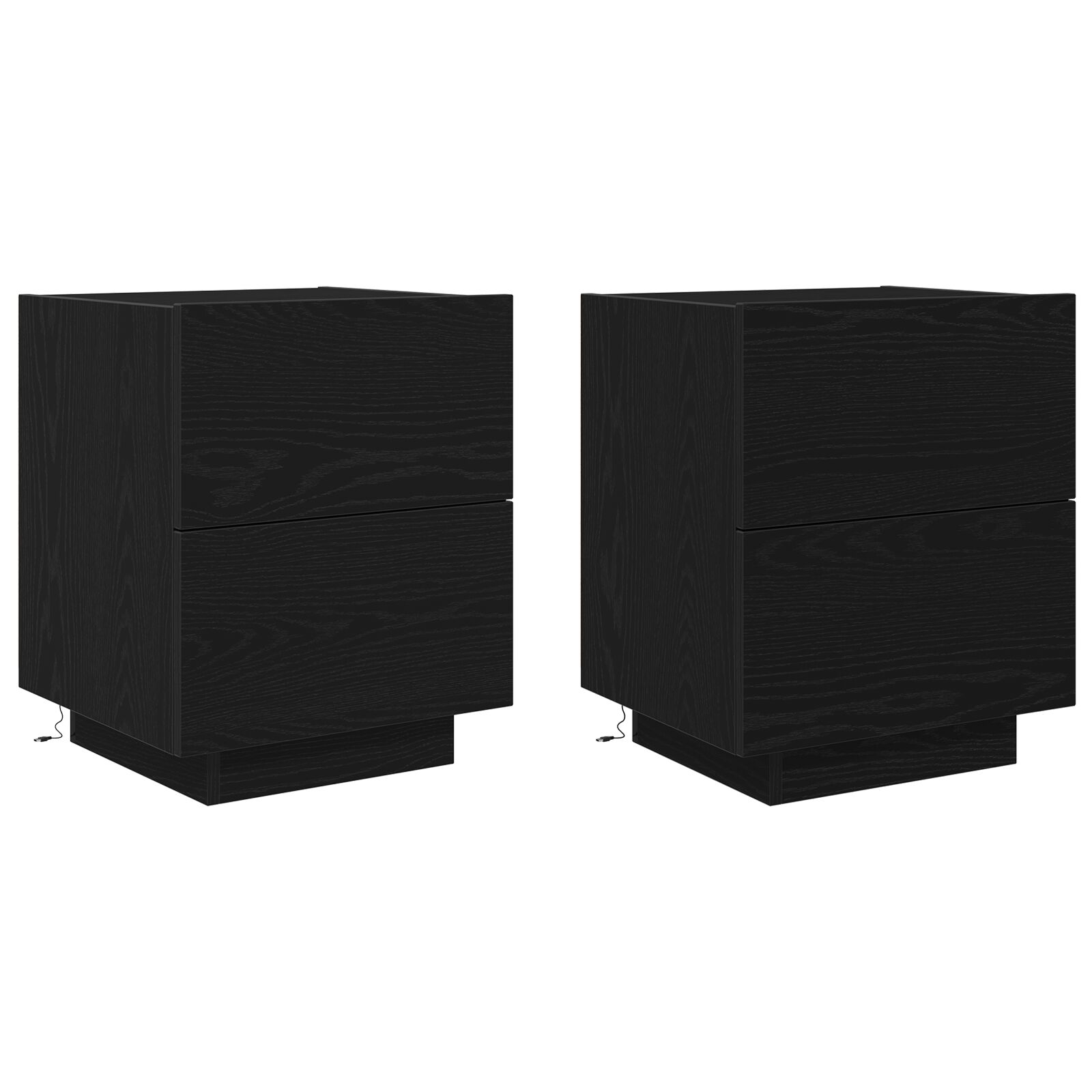 Mesas de Noche vidaXL con Luces LED 2 pcs Negro Roble 45x40x55 cm