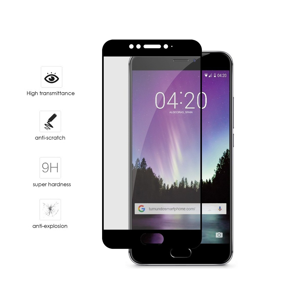 Tumundosmartphone Protector Cristal Templado Frontal Completo Negro para Meizu Mx6 Vidrio