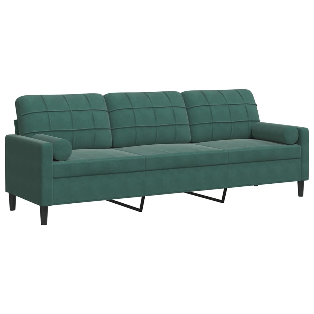vidaXL Sofá de 3 plazas con cojines terciopelo verde oscuro 210 cm