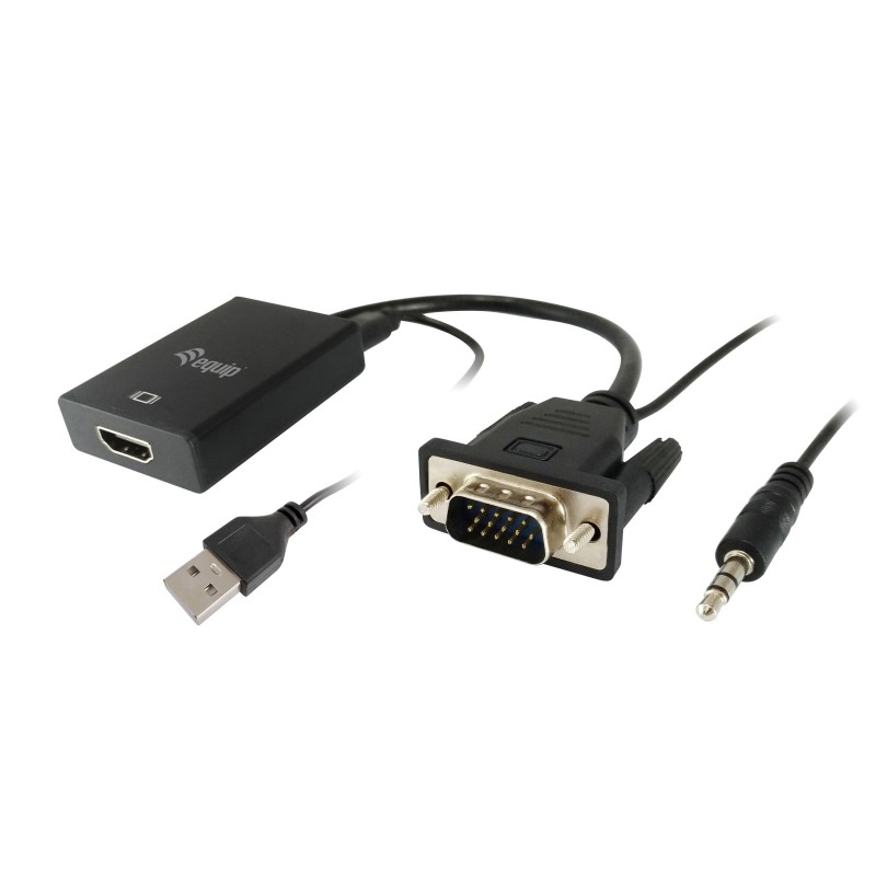 Equip - 119038 adaptador de cable de vídeo 0,2 m VGA (D-Sub) + 3,5mm DVI-D + USB Negro 119038