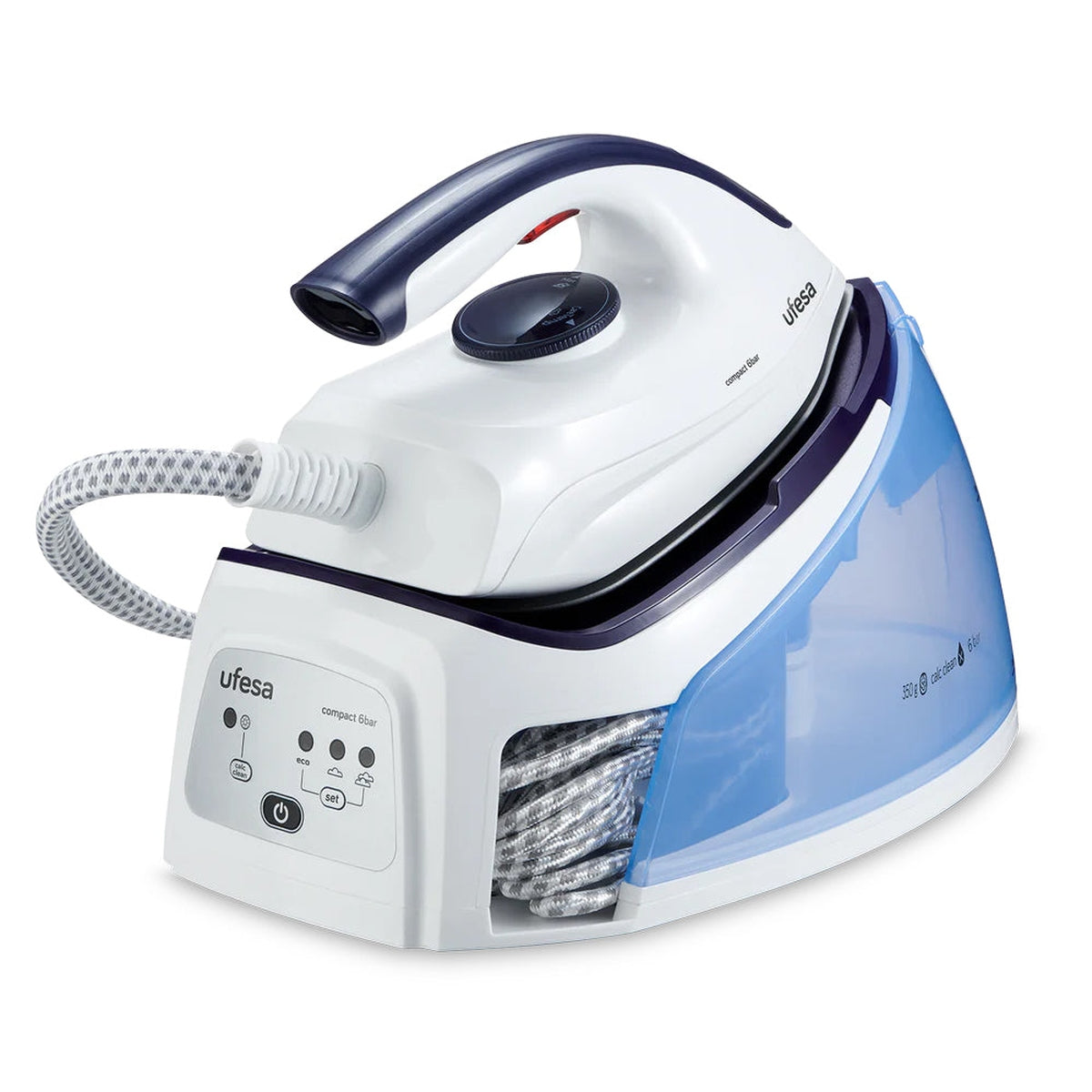 Ufesa - Centro de planchado PL2450 Compact con 6 bares de presión de vapor y 2400 W para planchado profesional en casa, sistema CareTemp para proteger tejidos y prolongar la vida de la ropa