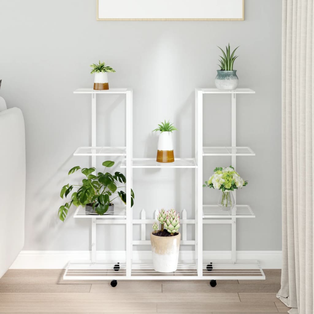 vidaXL Soporte para Flores con Ruedas Hierro Soporte Plantas Estantería Color Blanco,  Negro, y mas