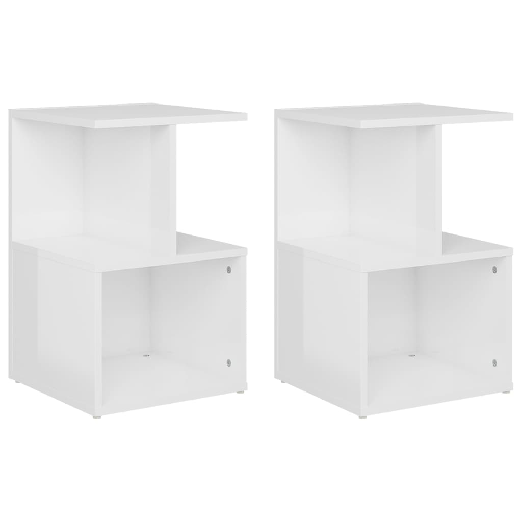 vidaXL Mesitas de noche 2 uds contrachapada blanco brillo 35x35x55 cm