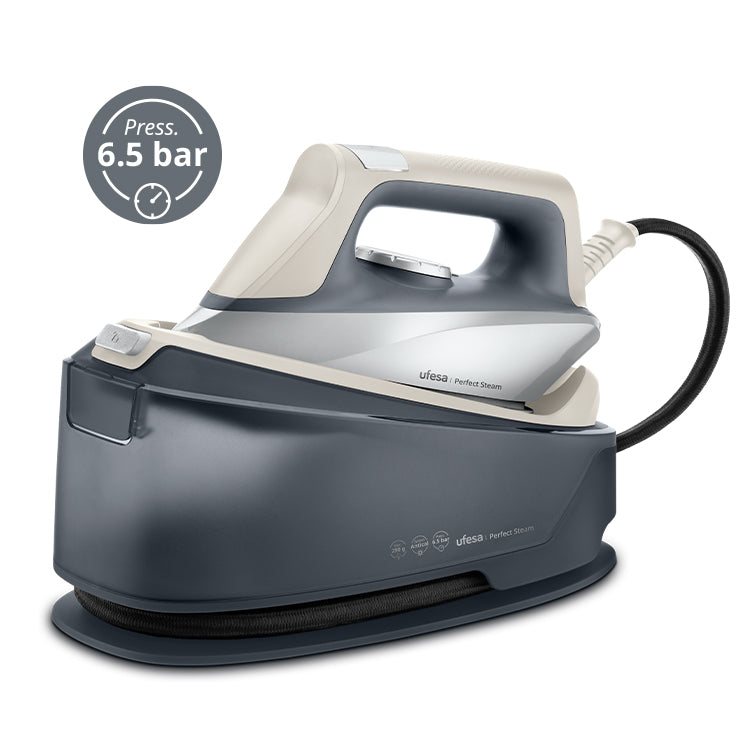 Ufesa - Centro de planchado Perfect Steam con bomba de 6.5 bares y golpe de vapor máximo de 290 g/min para planchado profesional en seco o con vapor, depósito de 1.2 L y calentamiento en 2 minutos