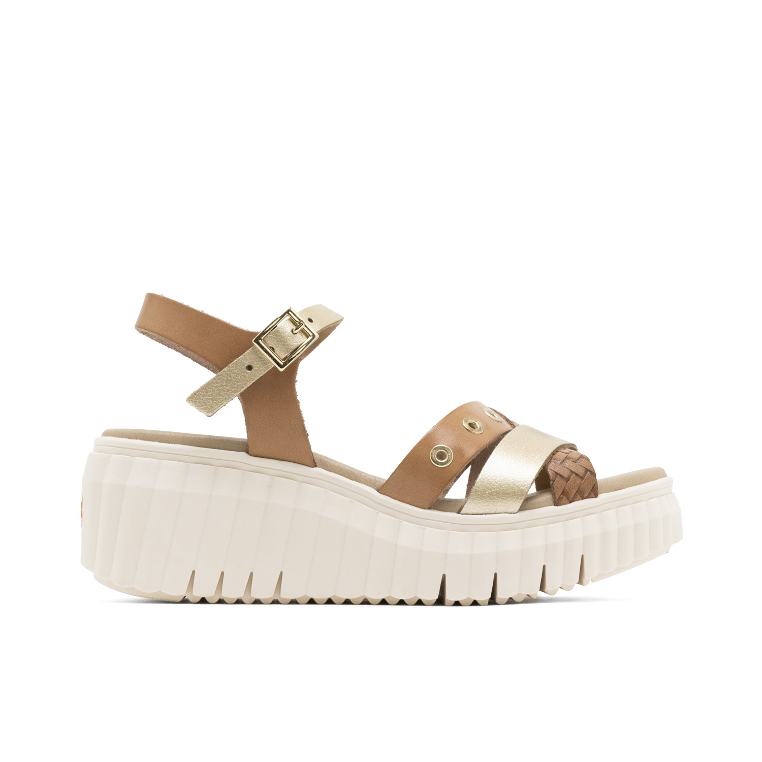Sandalia de Cuña de Piel Estrella Taupe: Elegancia Española con Tiras Metalizadas y Tachuelas, Confort con Plantilla Acolchada y Suela Antideslizante, Cuña de 6 cm y Plataforma de 3 cm, Ideal para Tal