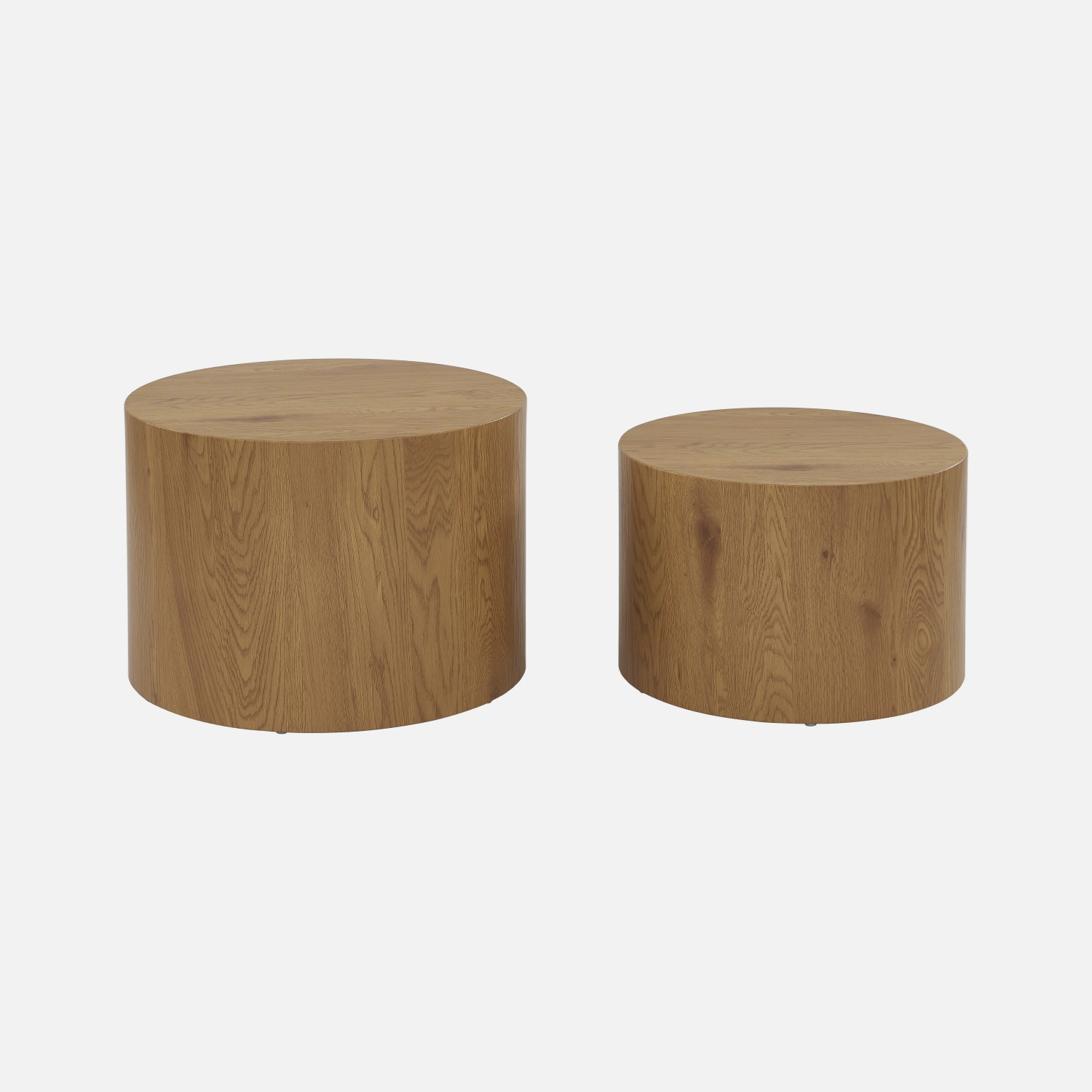 sweeek - Mesas bajas redondas nido con efecto roble, set de 2 , Sylva , 58x58x40