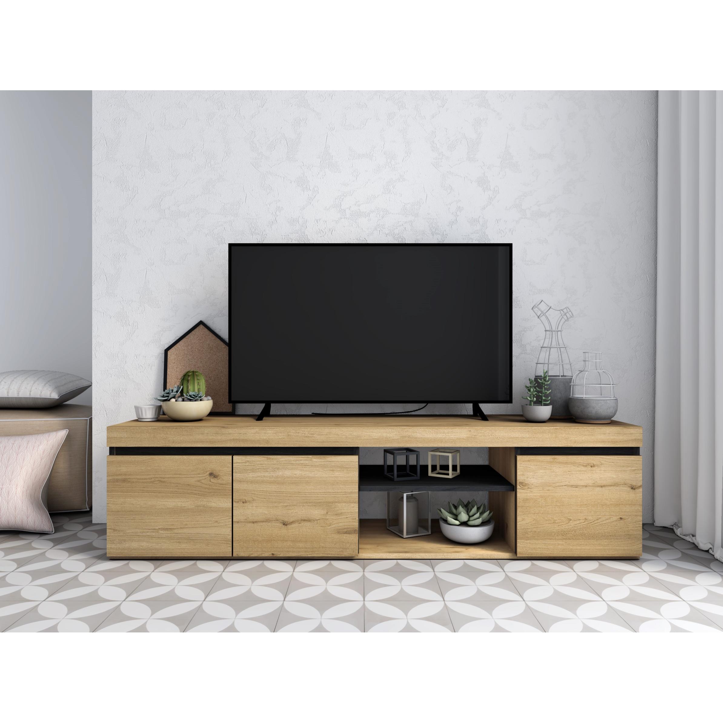 Skraut Home, Mueble de TV, acabado color Roble/Negro, Soporte para televisor, 3 medidas para elegir 120-140-160x40x41cm