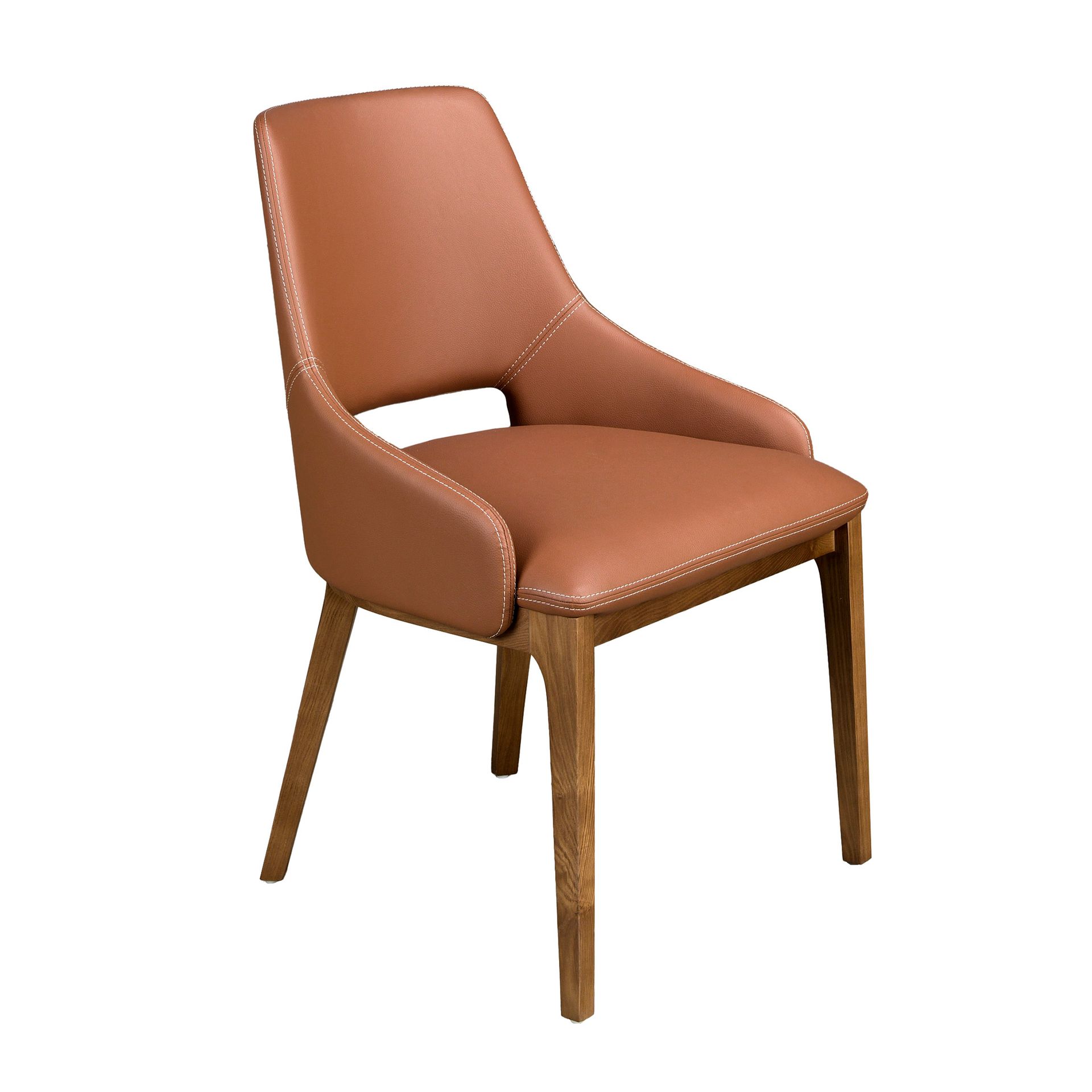 Ángel Cerdá - Silla Tapizada en Polipiel Marrón con Patas de Madera Nogal - Silla Moderna y Cómoda para Comedor o Cocina - 54 x 61 x 83 cm
