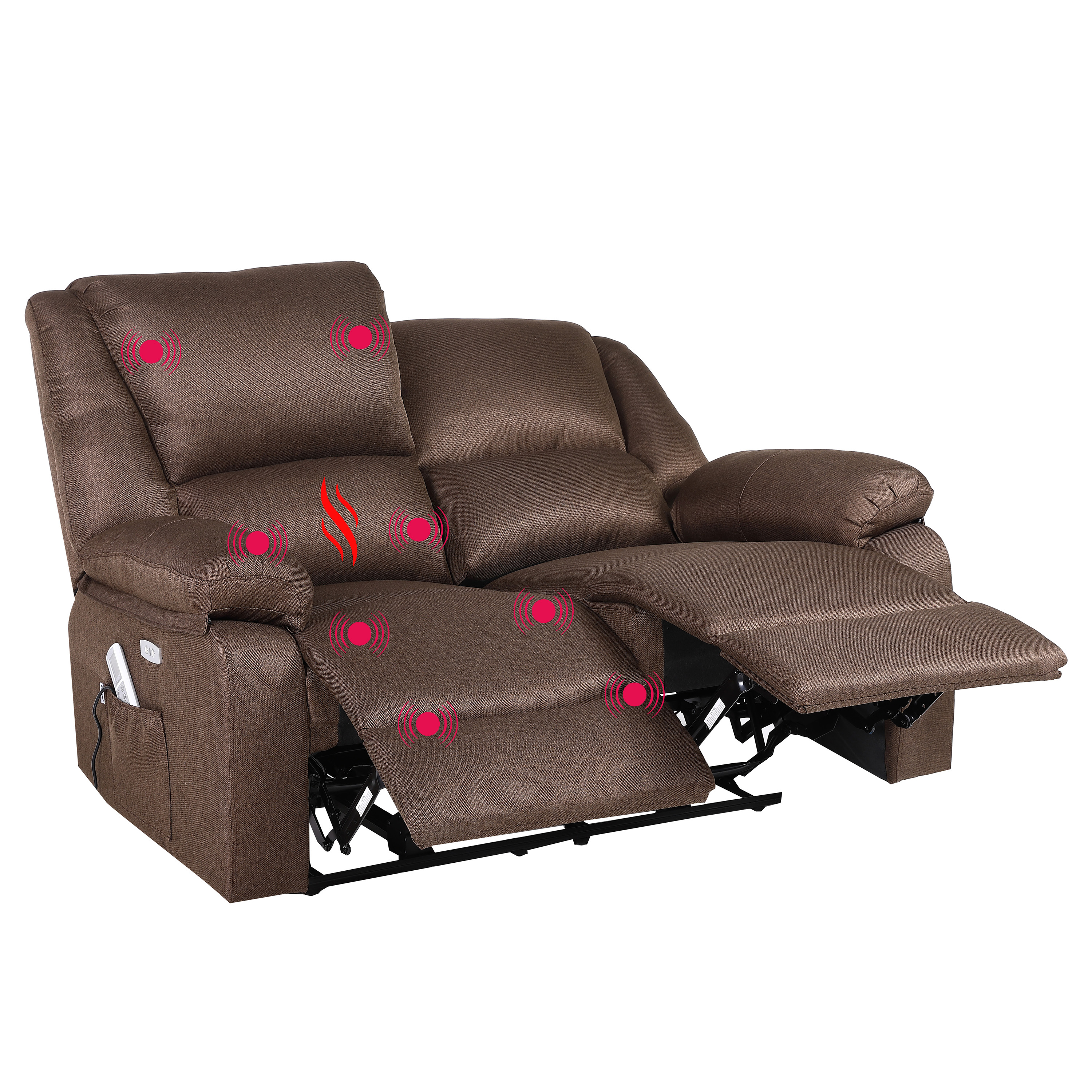 Eco-De Sofá 2 Plazas con Reclinación Independiente Eléctrica y Masaje - Modo Reclinable TV Independiente en Cada Lado, 8 Vibro motores, Calor Lumbar, Doble Botonera, Doble USB