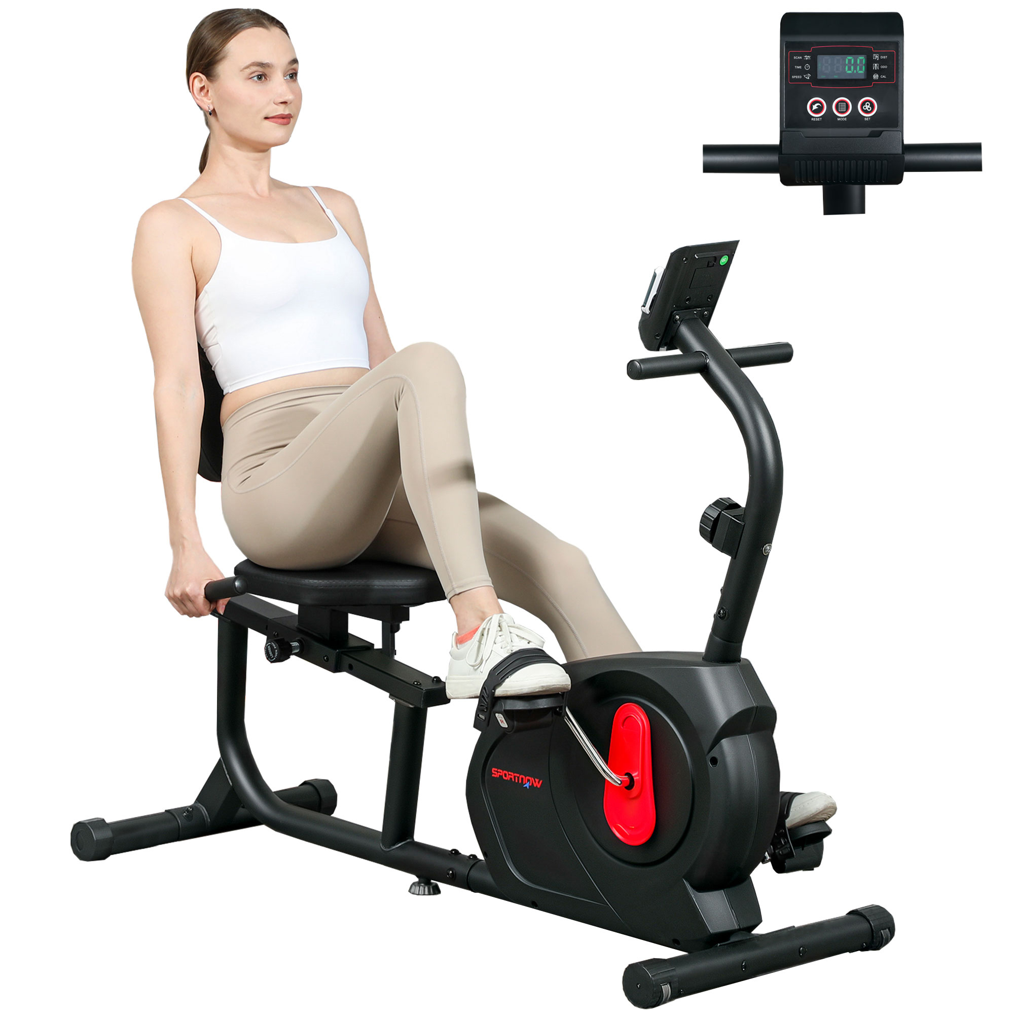 SPORTNOW Bicicleta Estática con Resistencia Magnética Ajustable para Casa Bici Estática Silenciosa con Volante Respaldo Asiento Regulable Pantalla LCD y Soporte de Teléfono para Ejercicio Carga 100 kg