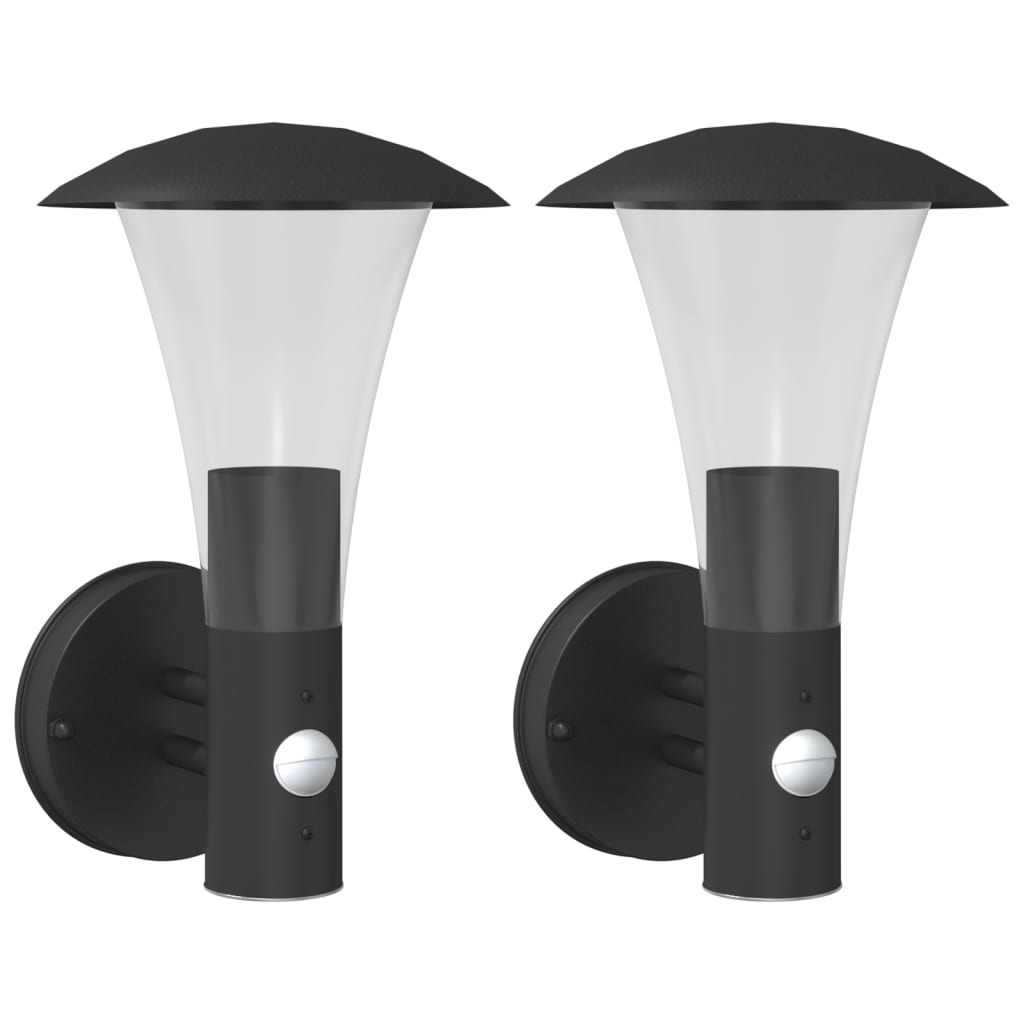 vidaXL Apliques de exterior con sensor 2 uds acero inoxidable Color Negro, Plateado, y mas