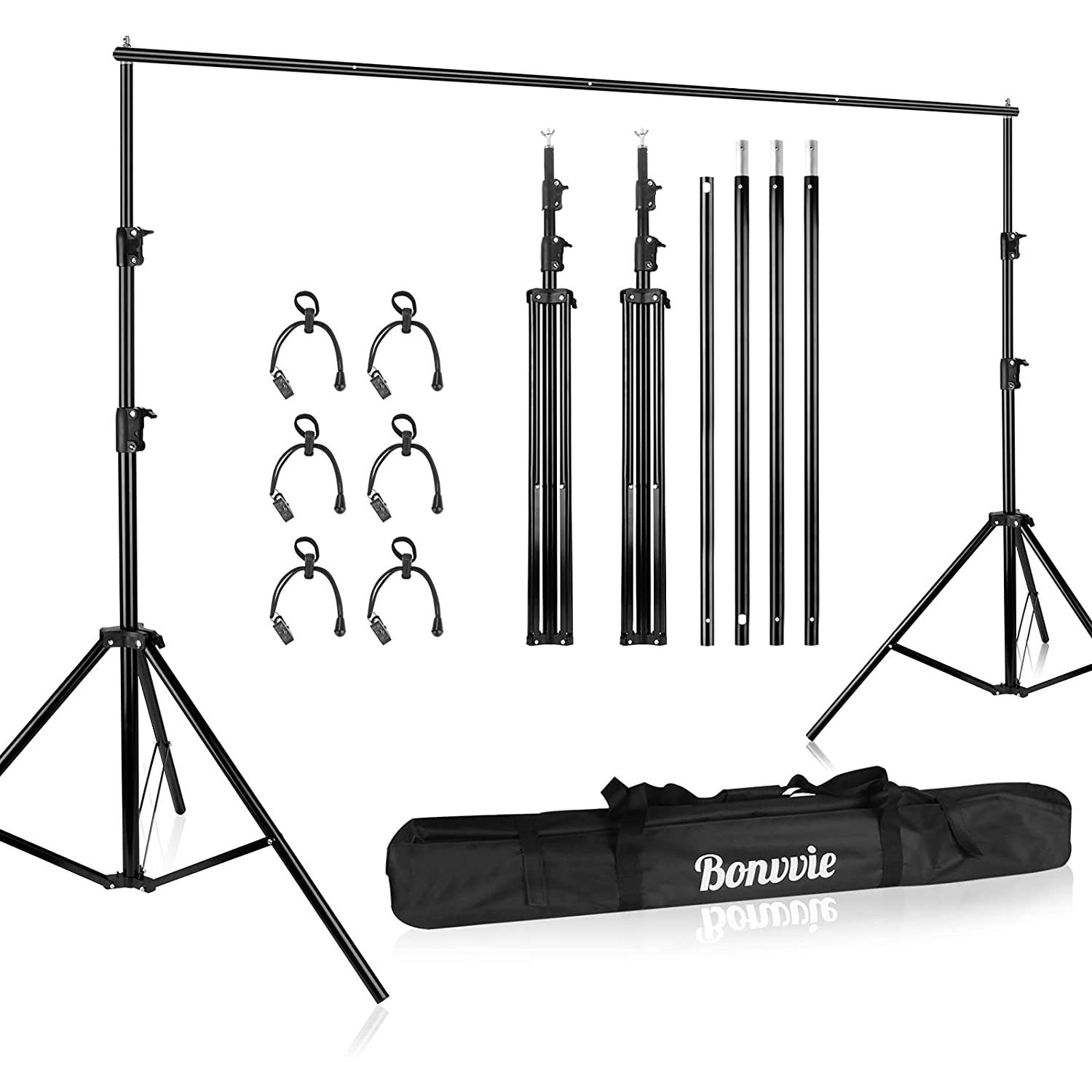 Soporte de Fondo 2,6m*3m Aleación de Aluminio, Bonvvie Kit de Sistema de Soporte Ajustable para Grabación de Estudio de Video Fotográfico, Fotografía en Interiores y Exteriores, Fiesta, Boda