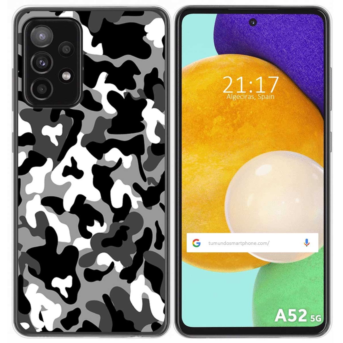 Tumundosmartphone Funda Gel Tpu para Samsung Galaxy A52 / A52 5G / A52s 5G diseño Snow Camuflaje Dibujos
