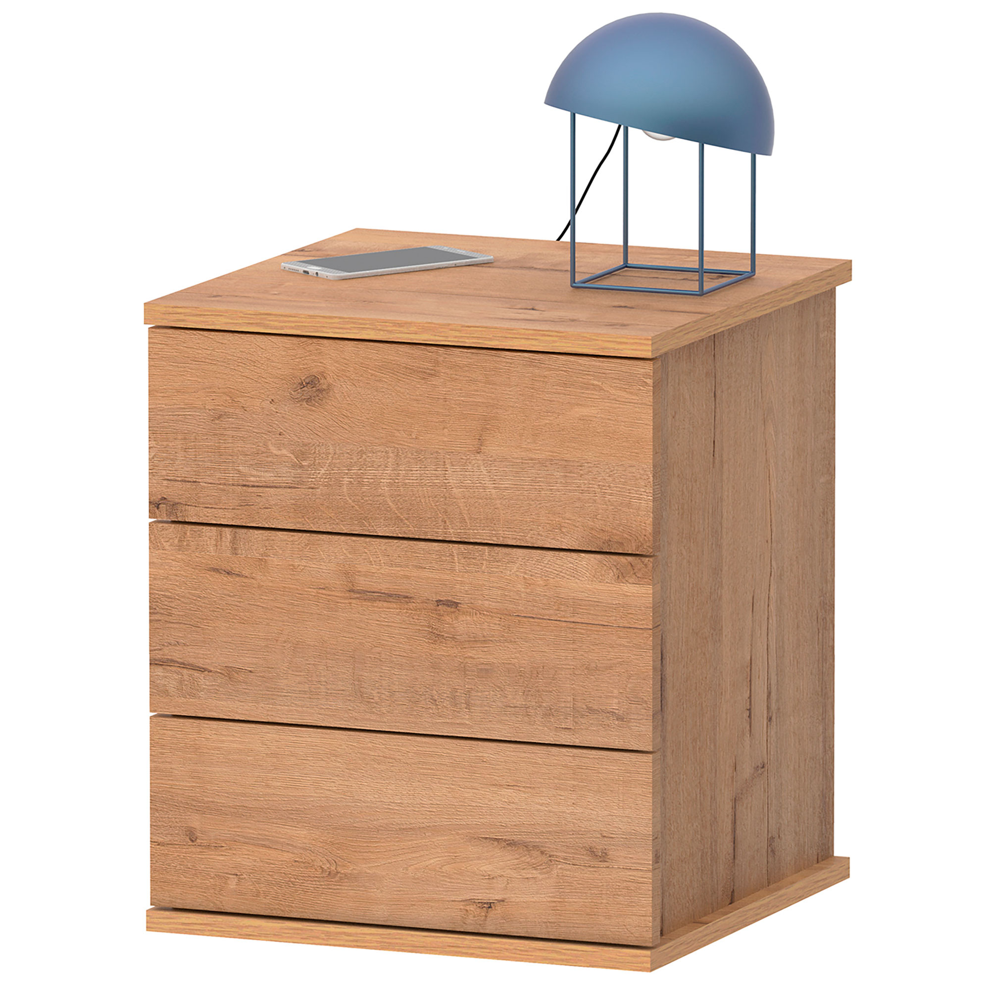 Briebe Serenade Mesita de Noche 3 Cajones, Mesilla Dormitorio Cajonera 48,5x41x40 cm (Alto x Ancho x Profundo), , Madera