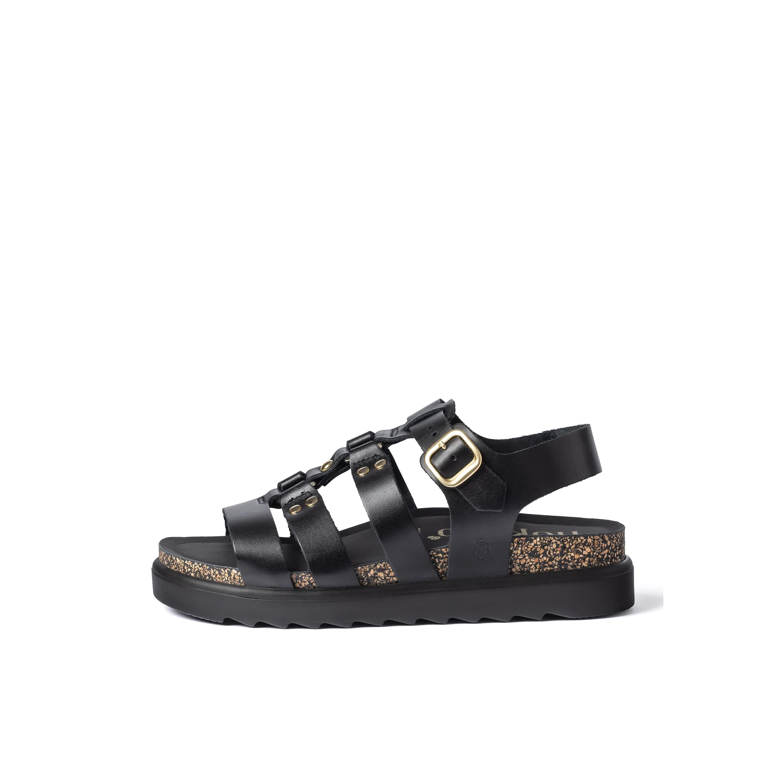 YOKONO sandalia plana TUNEZ-255 NEGRO | Zapatos mujer Primavera-Verano | Piel vacuna  Alaska | 4 CM