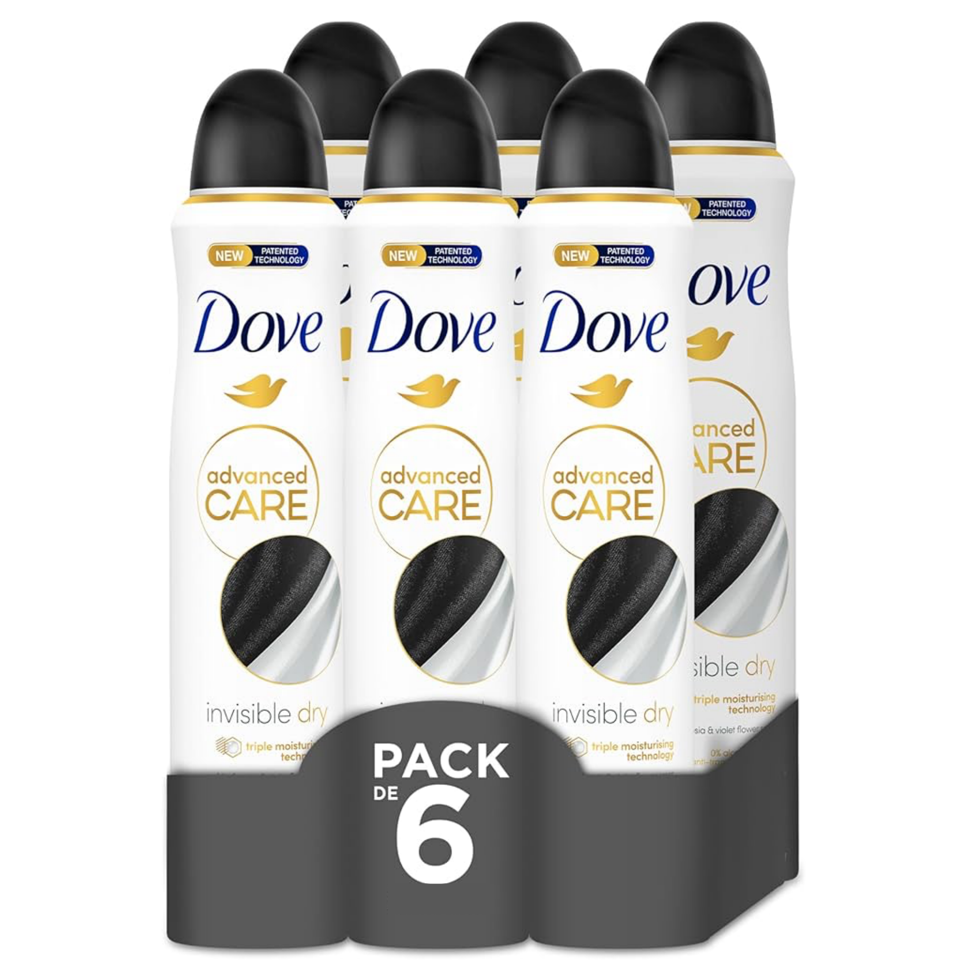 Desodorante Dove Advance Care: Proteccion 72 horas - Spray - Pack 6 x 200 ml. Modelos: Original - Pepino - Invisible Dry.