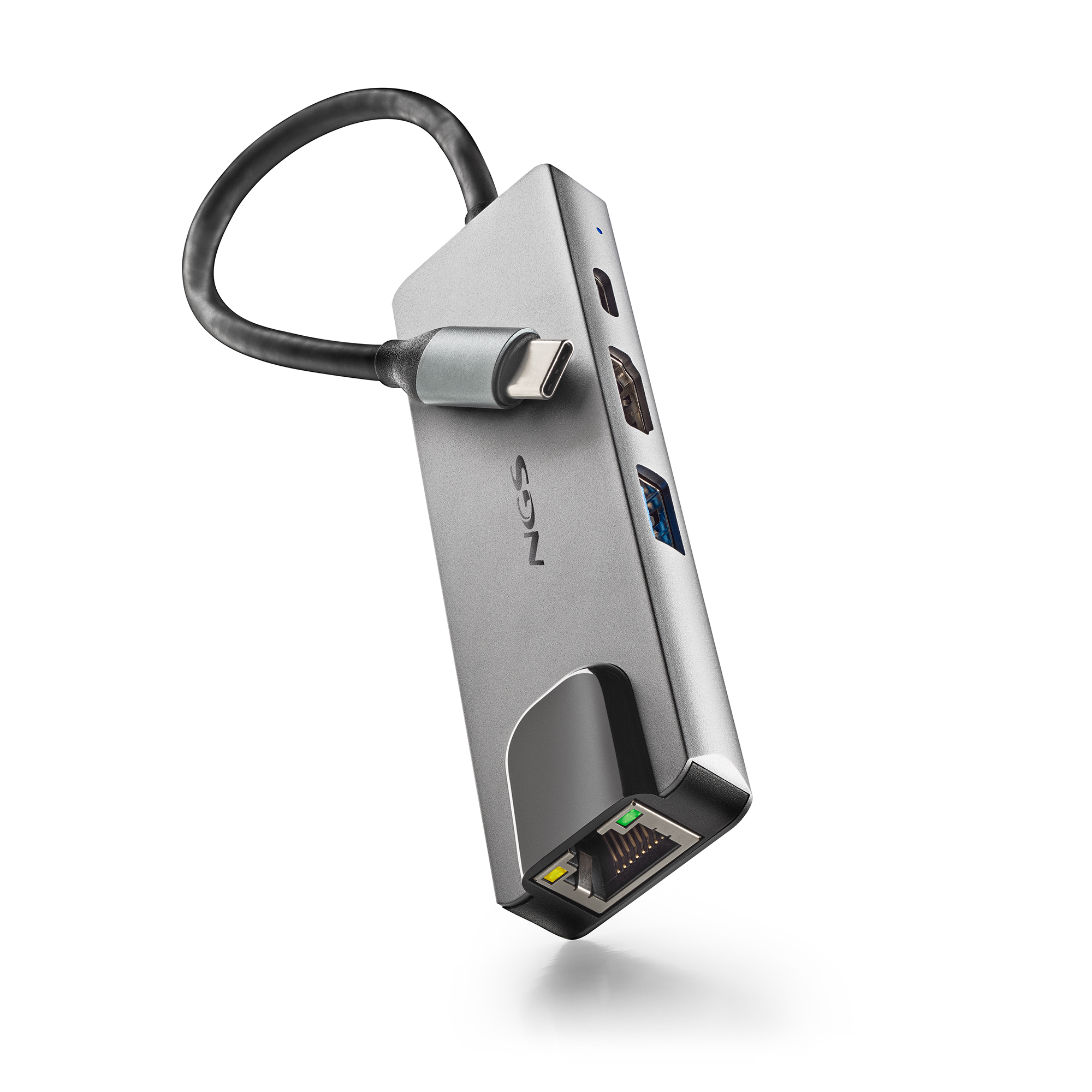 NGS Wonder Dock Supra - Adaptador multipuerto USB-C de Aluminio 4 en 1, USB 3.0, USB-C con Carga PD 100W, HDMI 4K a 30 Hz RJ45, Compatible Windows 11/10 / 8/8.1/7 / XP/Vista, Mac OS y Linux