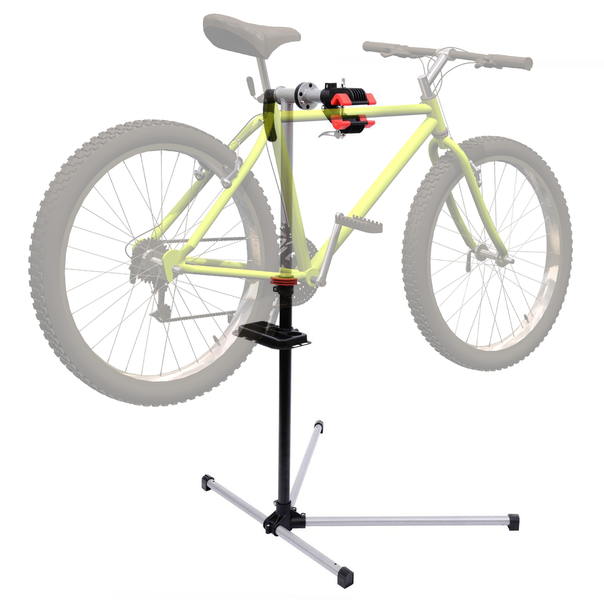 HOMCOM Soporte de Reparación Portátil Caballete de Bicicleta para Hogar con Altura Ajustable 109-180 cm Giratorio 360° Bandeja de Herramientas Hasta 30 kg 100x66x180 cm Negro