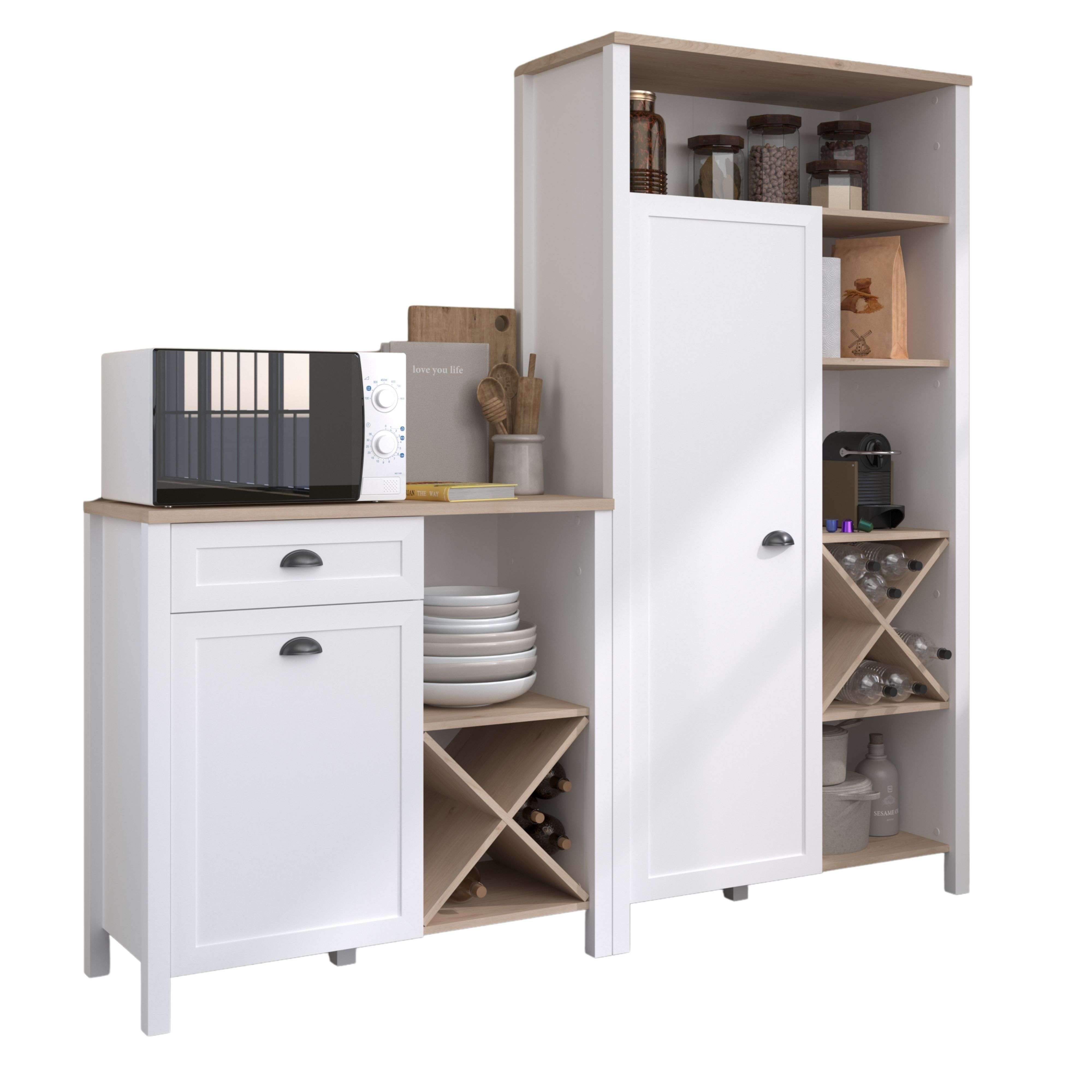 Miroytengo Pack 2 Buffets de Cocina Coper Armarios de Cocina Estilo Moderno Blanco y Roble Jackson