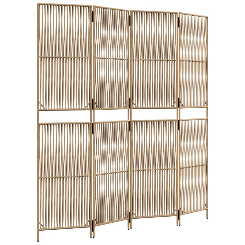 vidaXL Biombo de 4 paneles ratán sintético beige