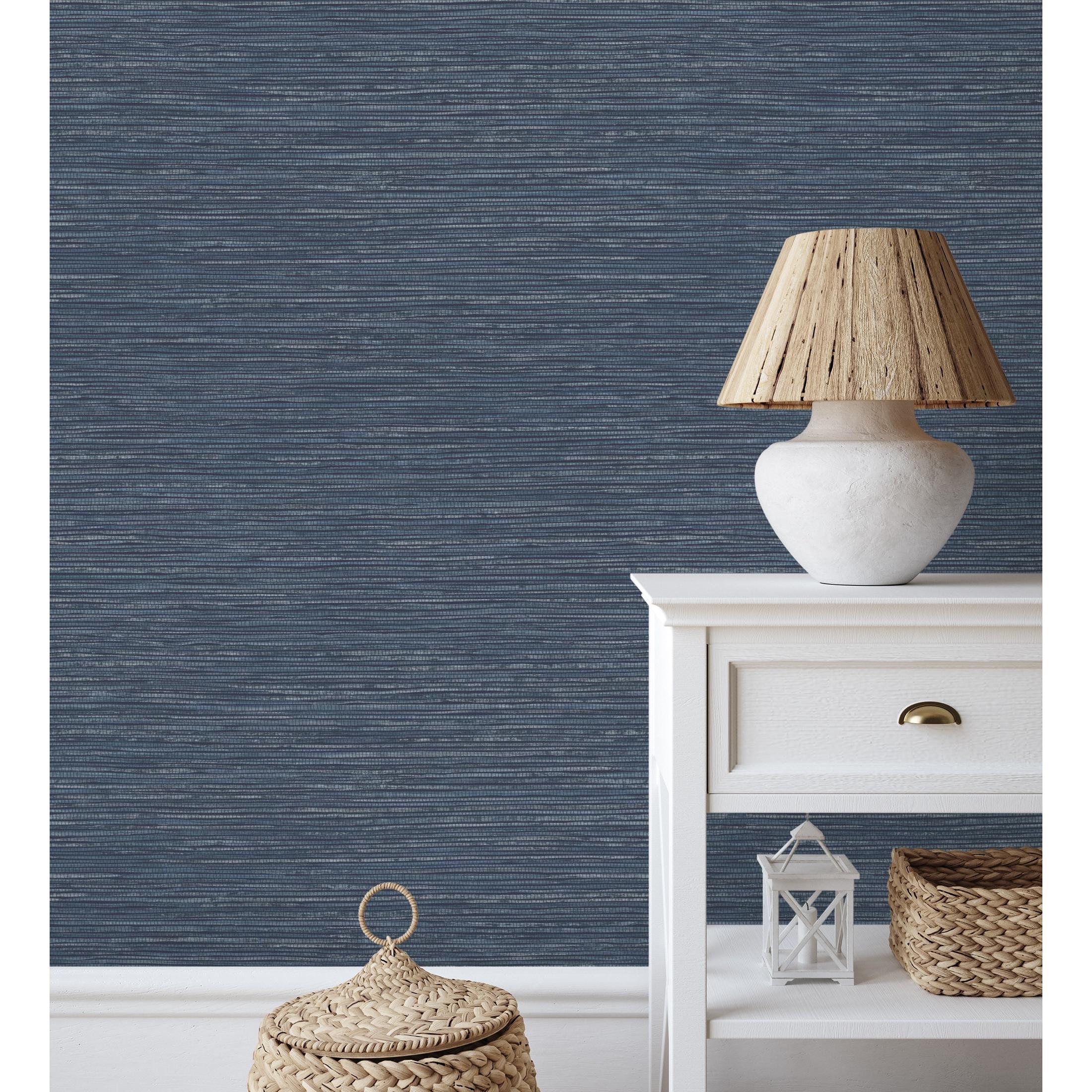 Papel pintado vinílico ecológico con textura de fibras de cáñamo fondo azul - Sisay Texture 681829 de GAULAN - Rollo de 10 m x 0,52 m