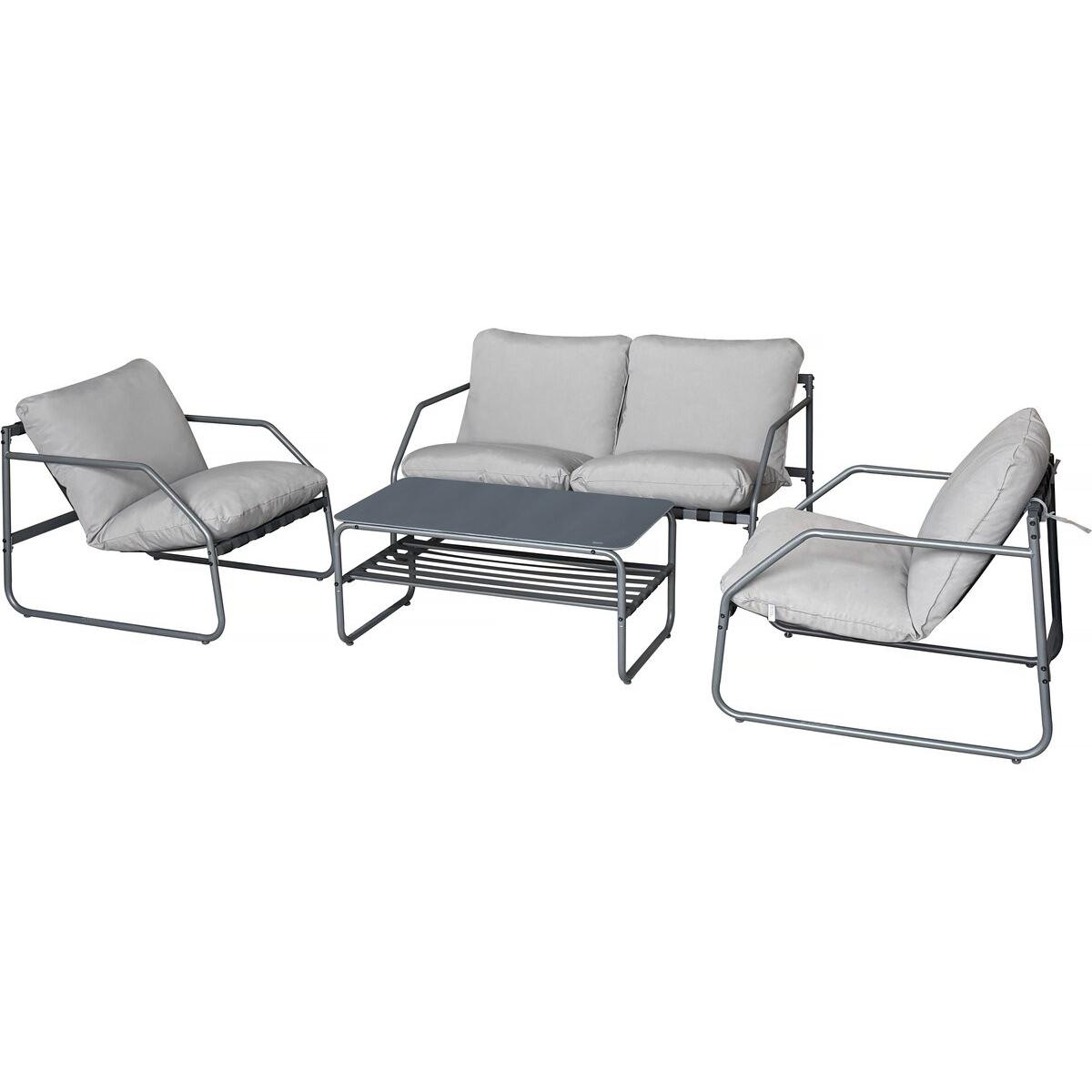 Habitat y Jardin - Conjunto de muebles de jardín de metal "Sora" con cojines - 4 plazas - Gris