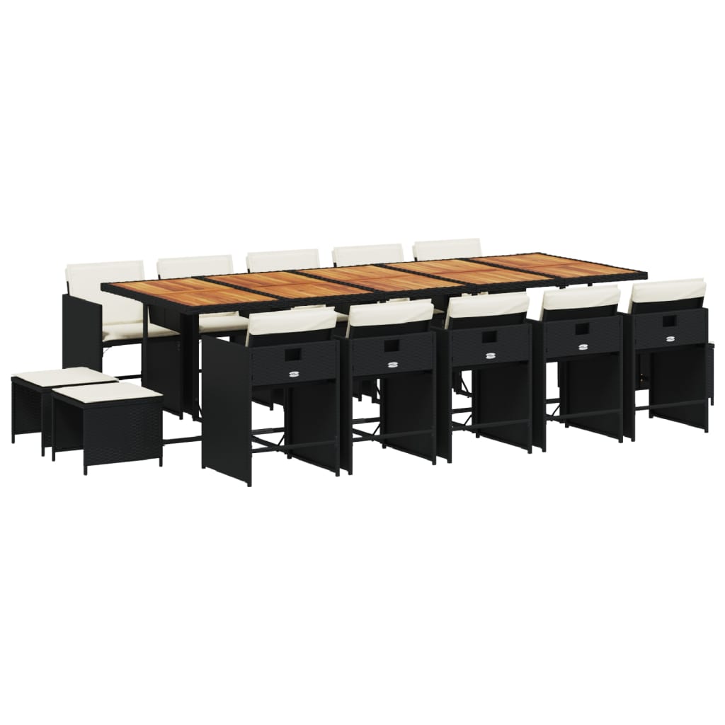vidaXL Set comedor de jardín con cojines 15 pzas ratán sintético negro