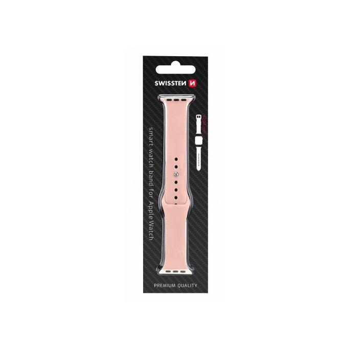 Swissten Correa de silicona compatible con Apple Watch de 42 y 44 mm – rosa arena