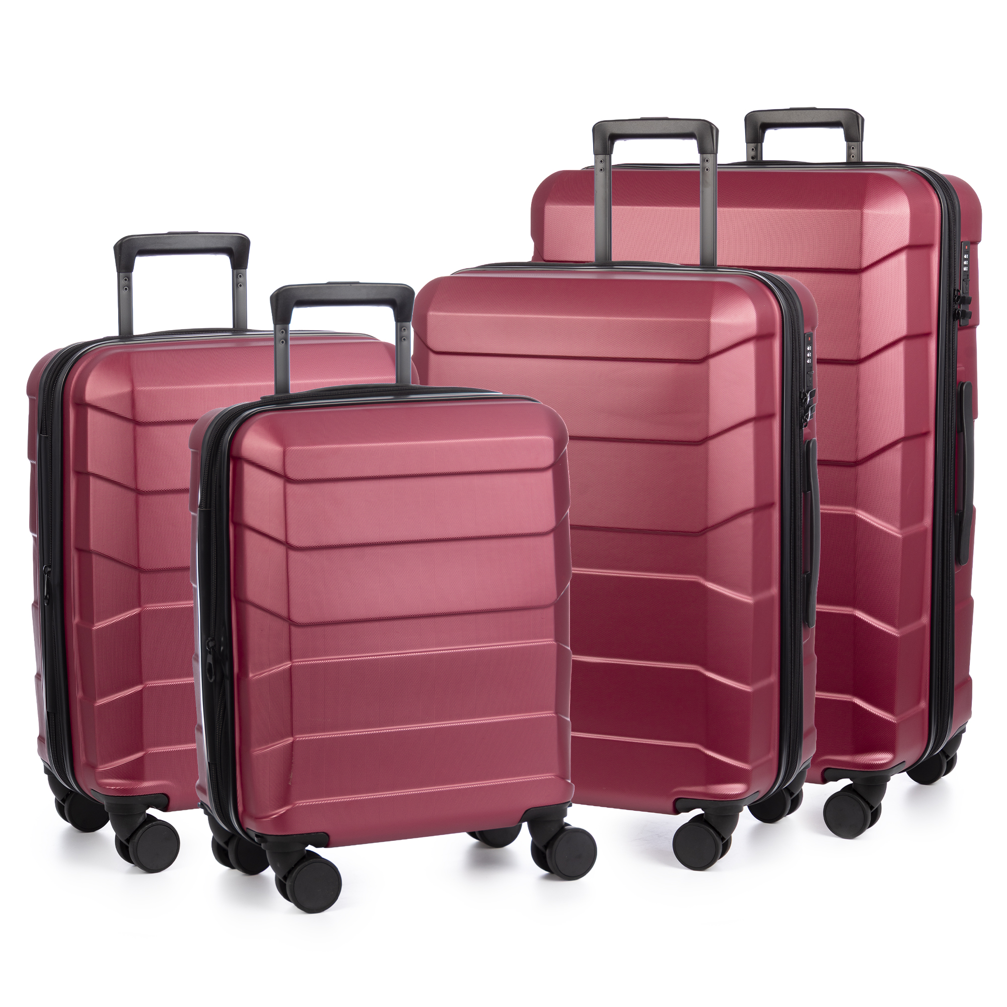 Juego de 4 maletas Trolley extensibles, en material ligero ABS de alta resistencia. Cerradura numérica, 4 ruedas dobles giratorias 360°.