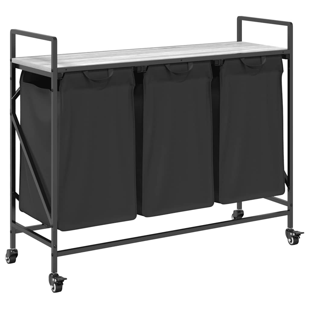 vidaXL Cesto de ropa de 3 compartimentos con ruedas
