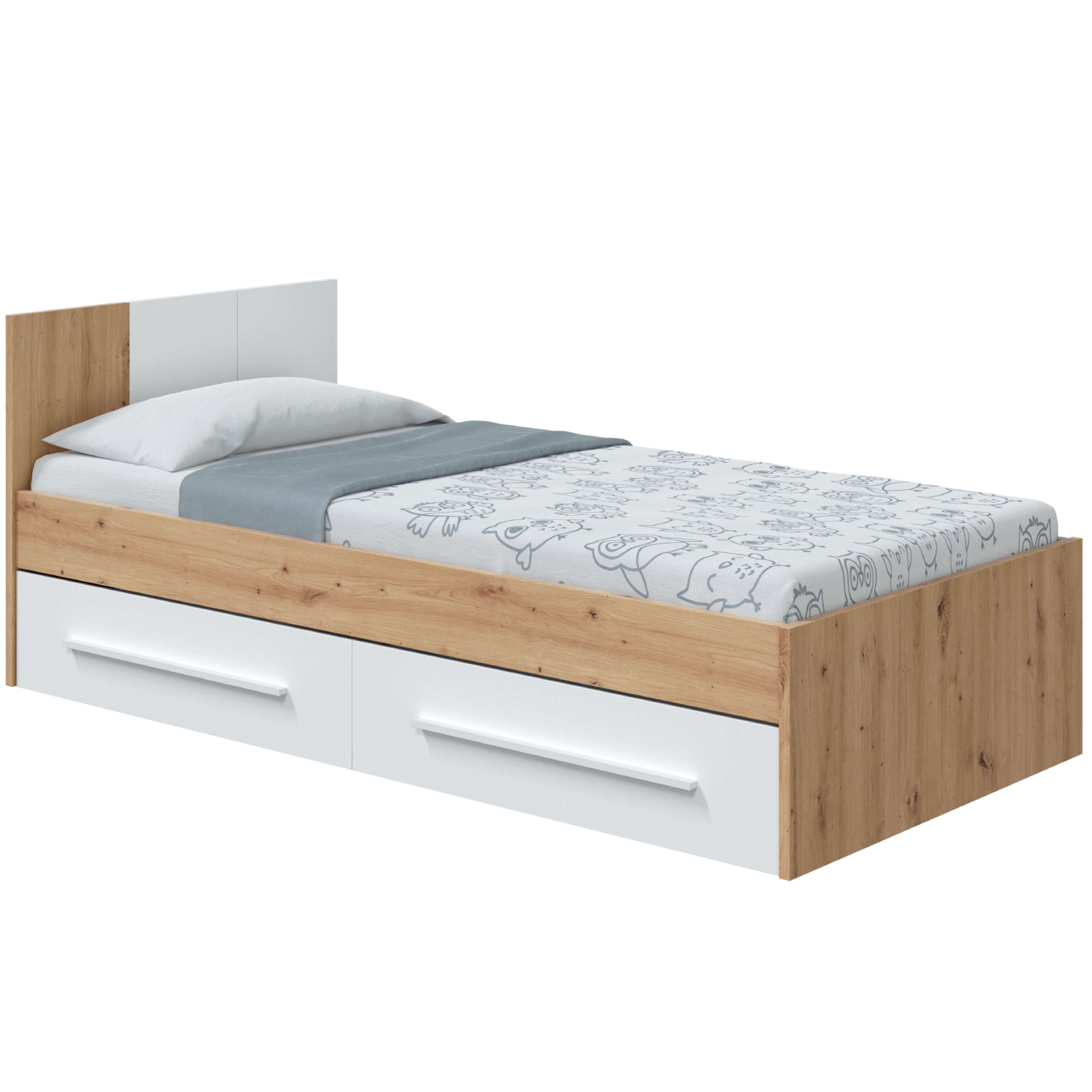 Miroytengo Cama Juvenil Noa con Cabecero Color Roble Nodi y Blanco Artik Estilo Nórdico