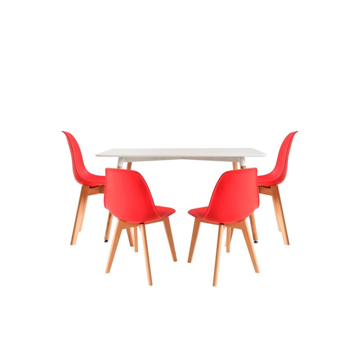 Regalos Miguel - Conjuntos de mesa y sillas - Conjunto Mesa Tower Rectangular 120 x 80 cm Blanca y Pack 4 Sillas Kelen - Rojo