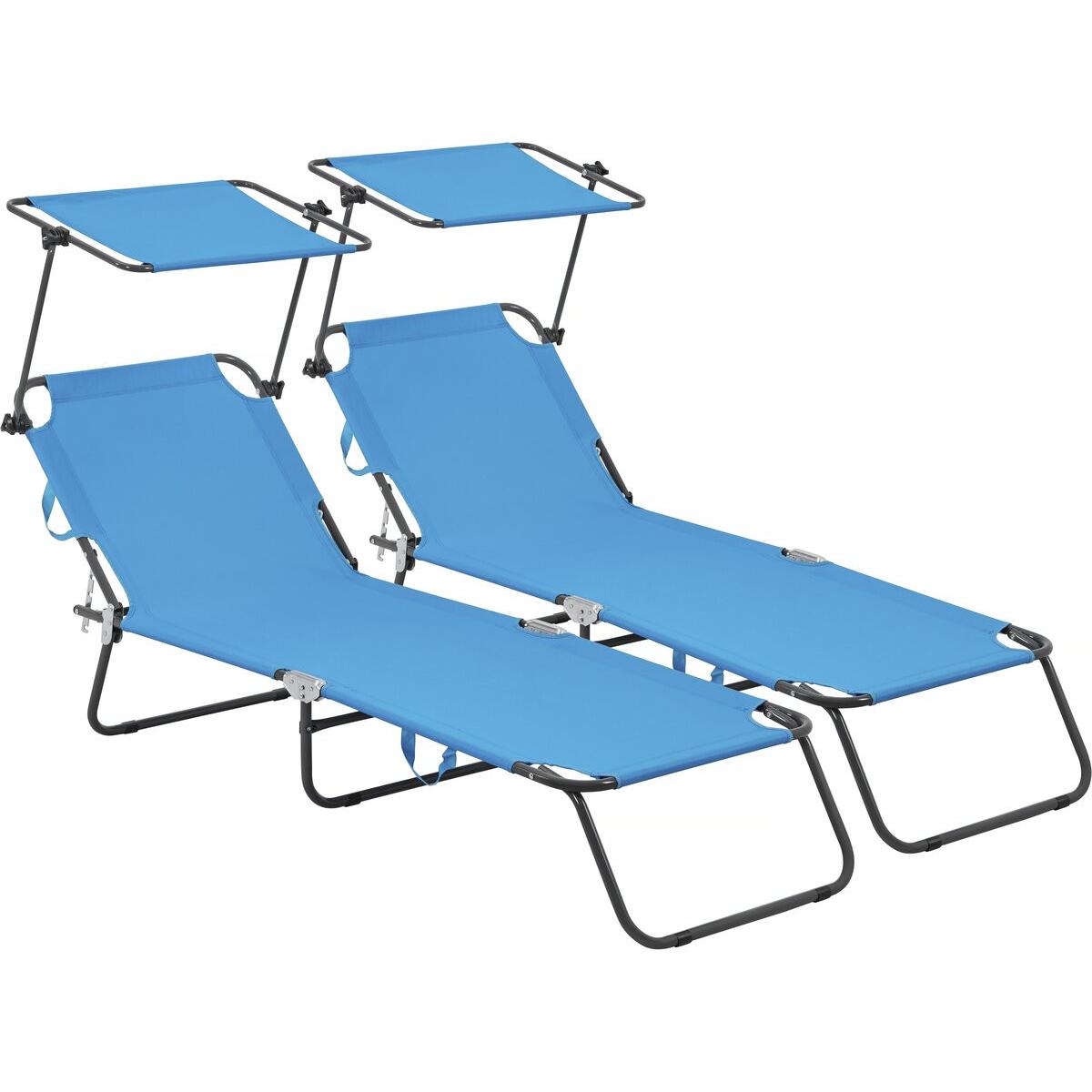 Habitat y Jardin - Conjunto de 2 tumbonas plegables "Lazy" - Con sombrilla - Azul
