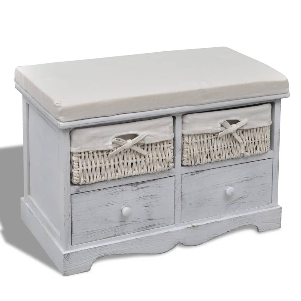 vidaXL Banco de almacenaje de madera de Paulownia blanco 62x33x42 cm