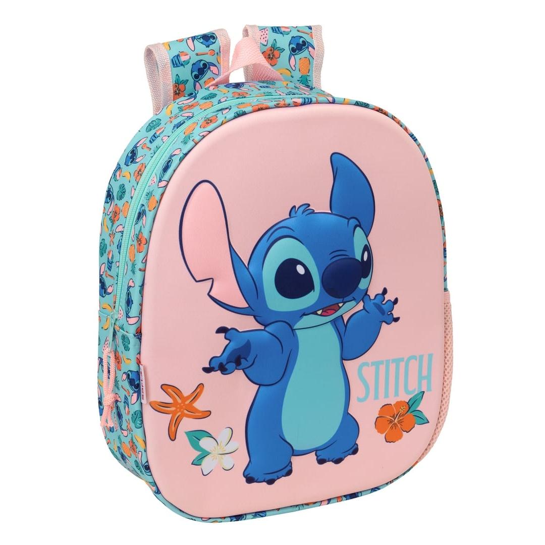 SAFTA | Mochila Escolar con Ruedas Stitch Niño y Niña, Panel Frontal Termoconformado, Hombreras Acolchadas y Ergonómicas, Bolsillo Lateral Portabotellas, Asa Superior, Rosa y Azul, Talla Única, Altura