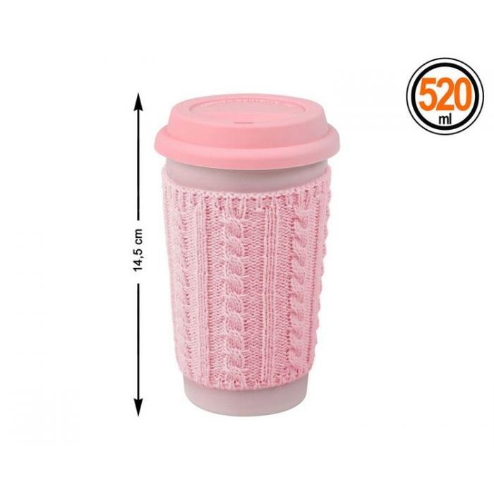 G/ Taza Jersey Rosa 14.5x9 Cm Tapa Silicona 520 Ml (64239)