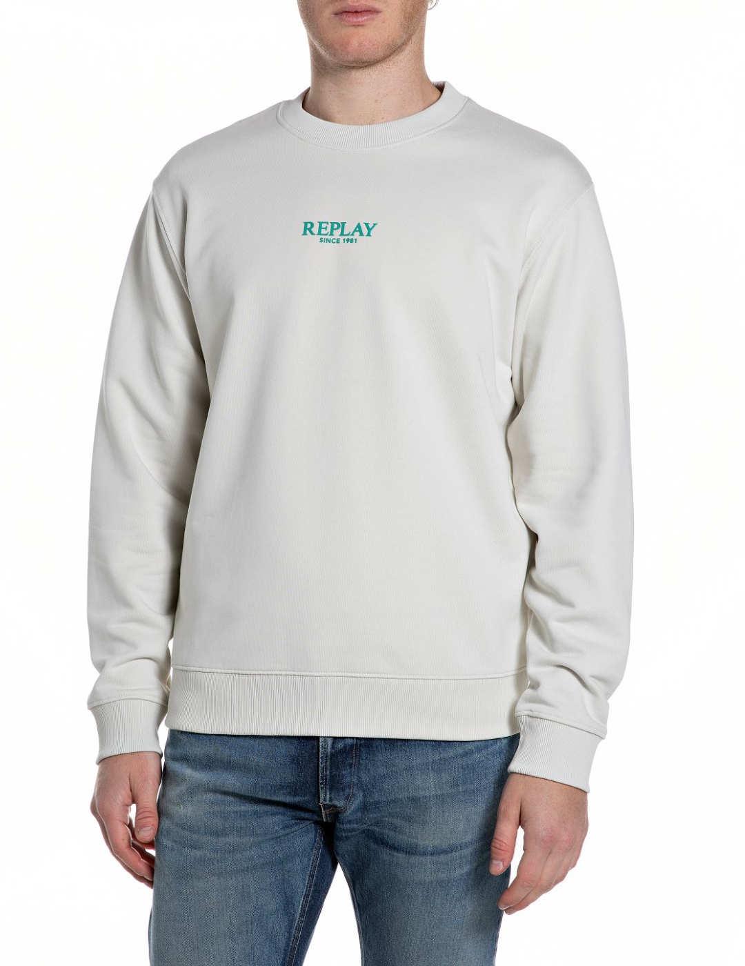 Sudadera Replay beige logo verde manga larga para hombre