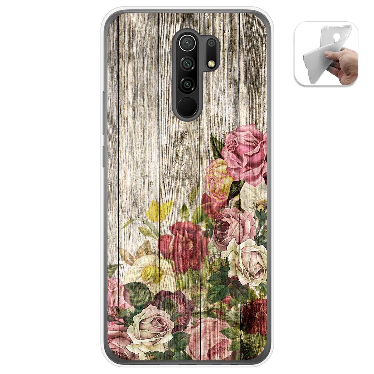Tumundosmartphone Funda Gel Tpu para Xiaomi Redmi 9 diseño Madera 08 Dibujos