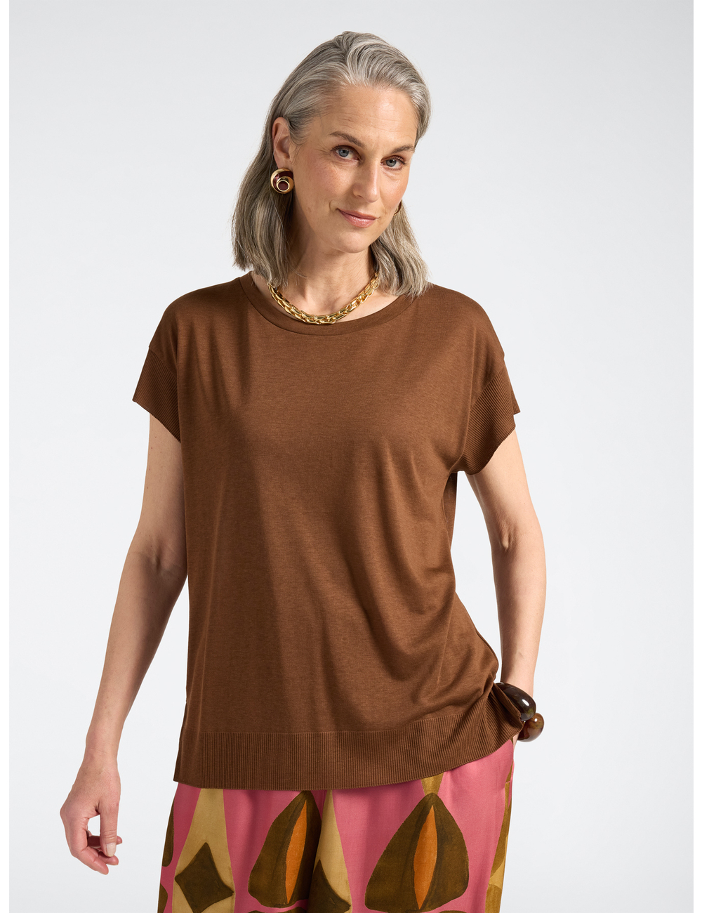 Elena Mirò - Camiseta con bordes acanalados