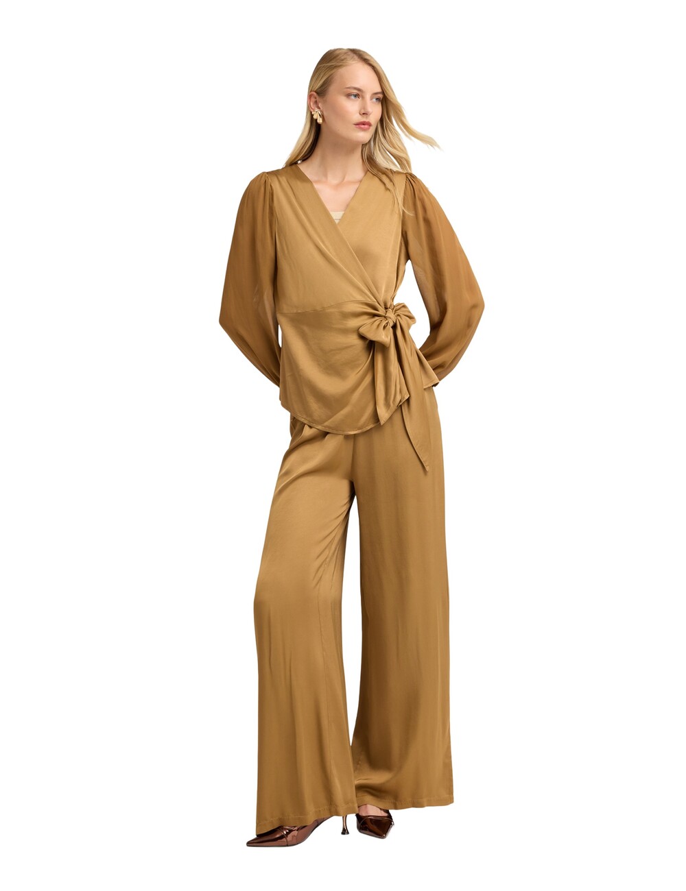 Motivi - Blusa de raso con escote en V y lazo