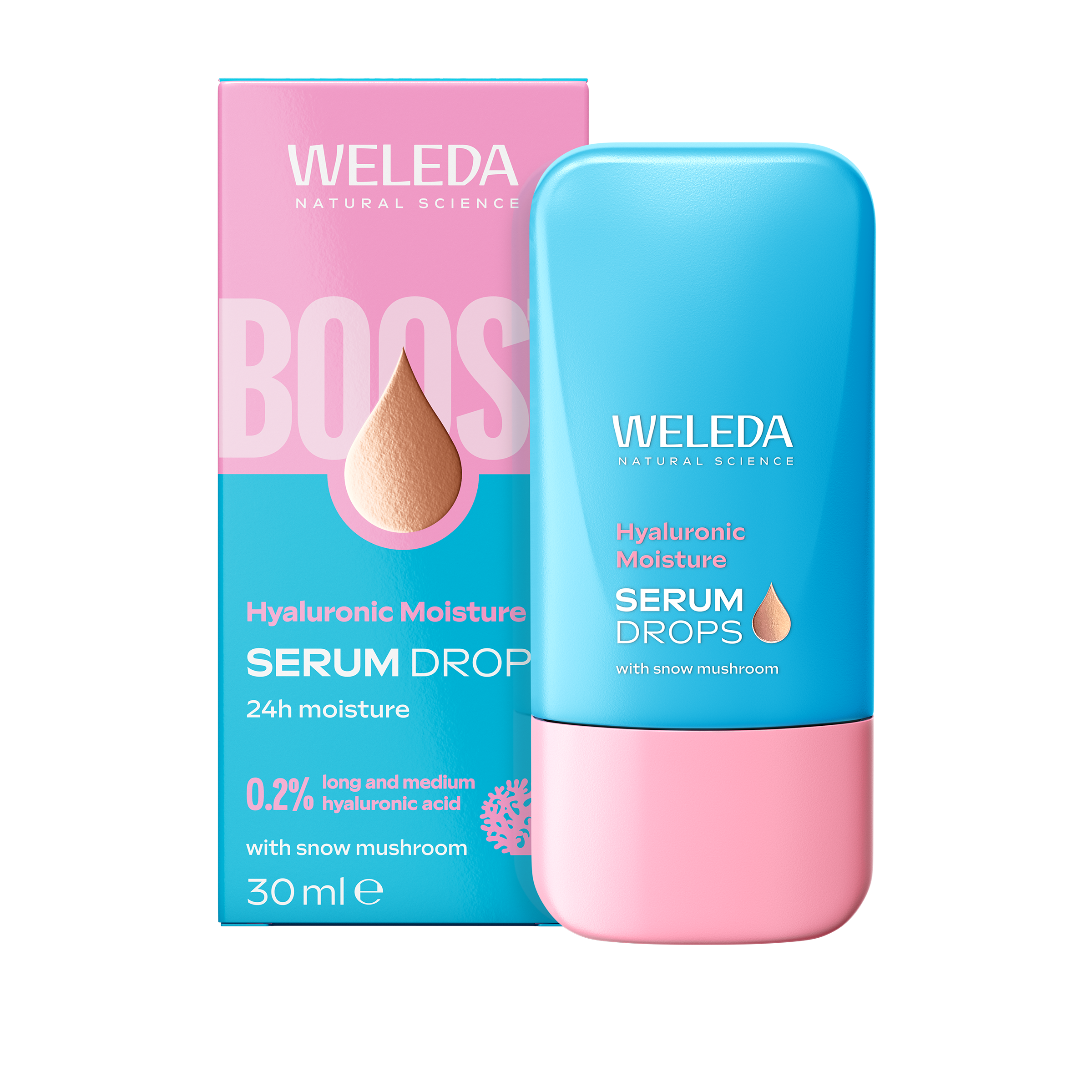Weleda - Booster Drops Hidratante, Sérum Ligero, Aporta Hidratación Intensa Durante 24h, con Ácido Hialurónico y Hongo de las Nieves, 100% Natural, Textura Gel, Vegano - 30 ml