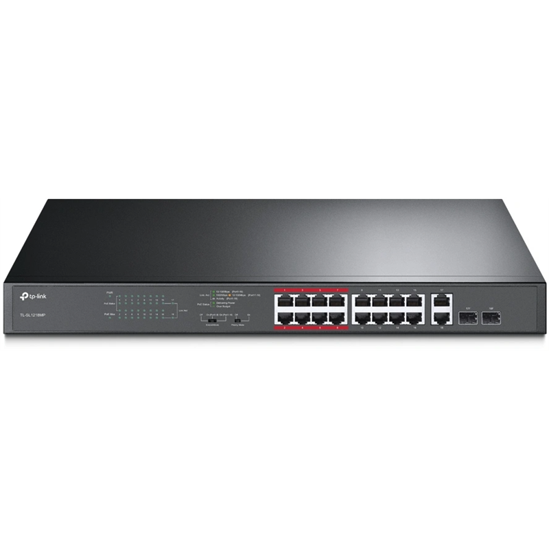 TP-LINK TL-SL1218MP No administrado Gigabit Ethernet (10/100/1000) Negro Energía sobre Ethernet (PoE)