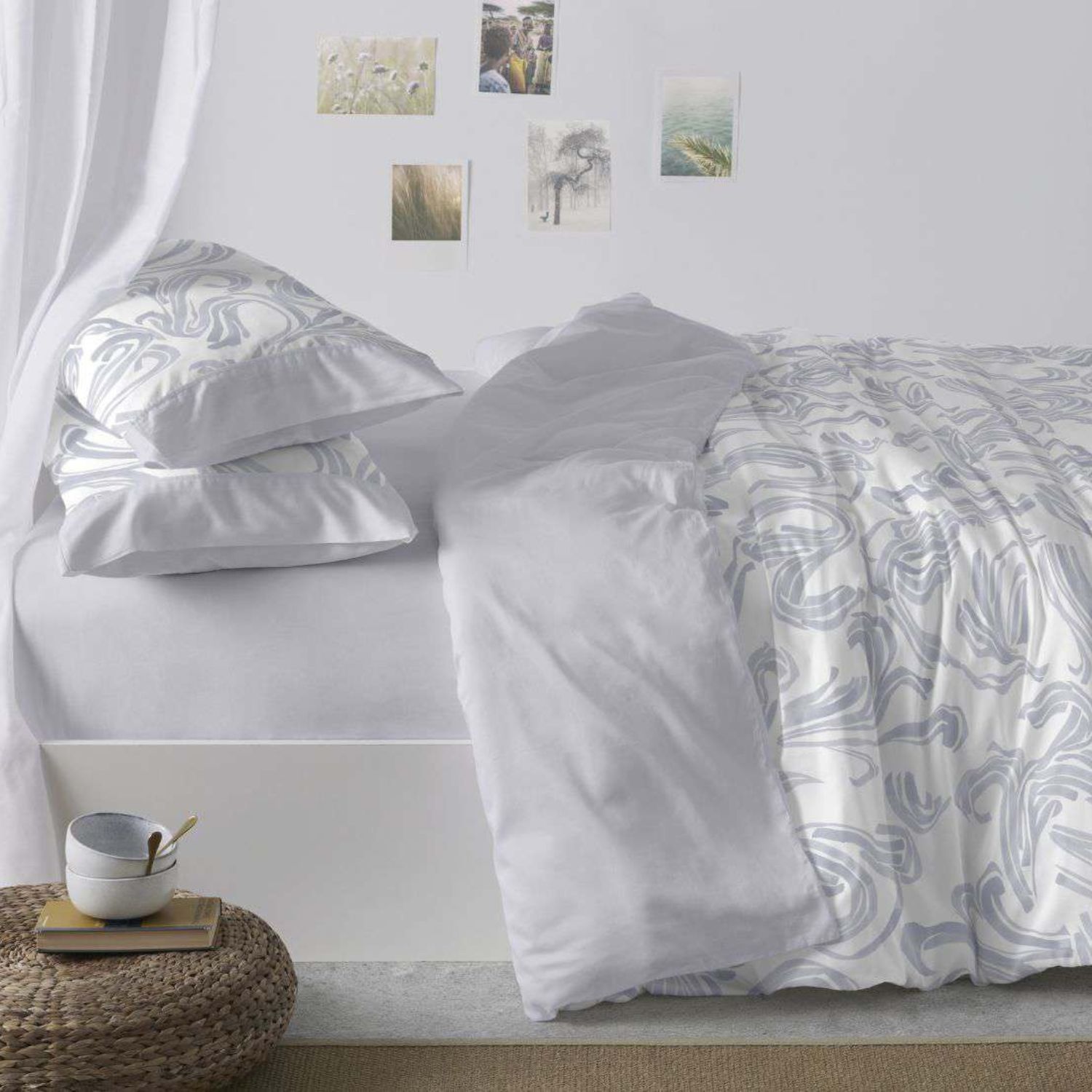 Funda Nórdica BURRITO BLANCO 50% Algodón Diseño Geométrico Azul Grisáceo - Tacto Suave, Fácil Planchado, Alta Durabilidad - Cama 90-200cm
