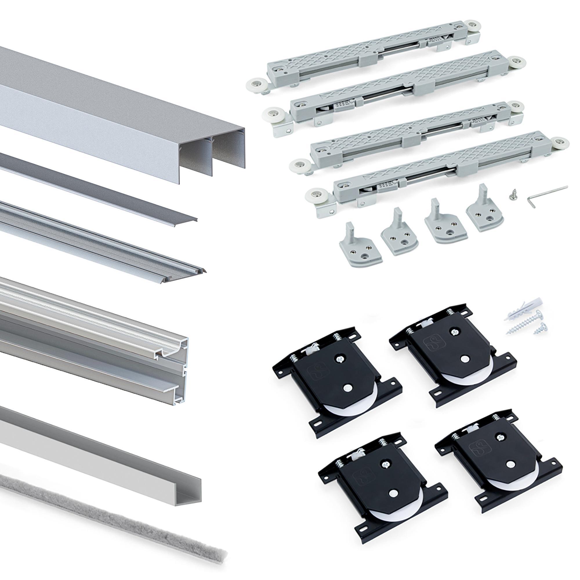 Kit de herrajes para armario de 2 puertas correderas y cierre suave placard 90, perfil vall, espesor 19mm, tableros no incluidos, anodizado mate